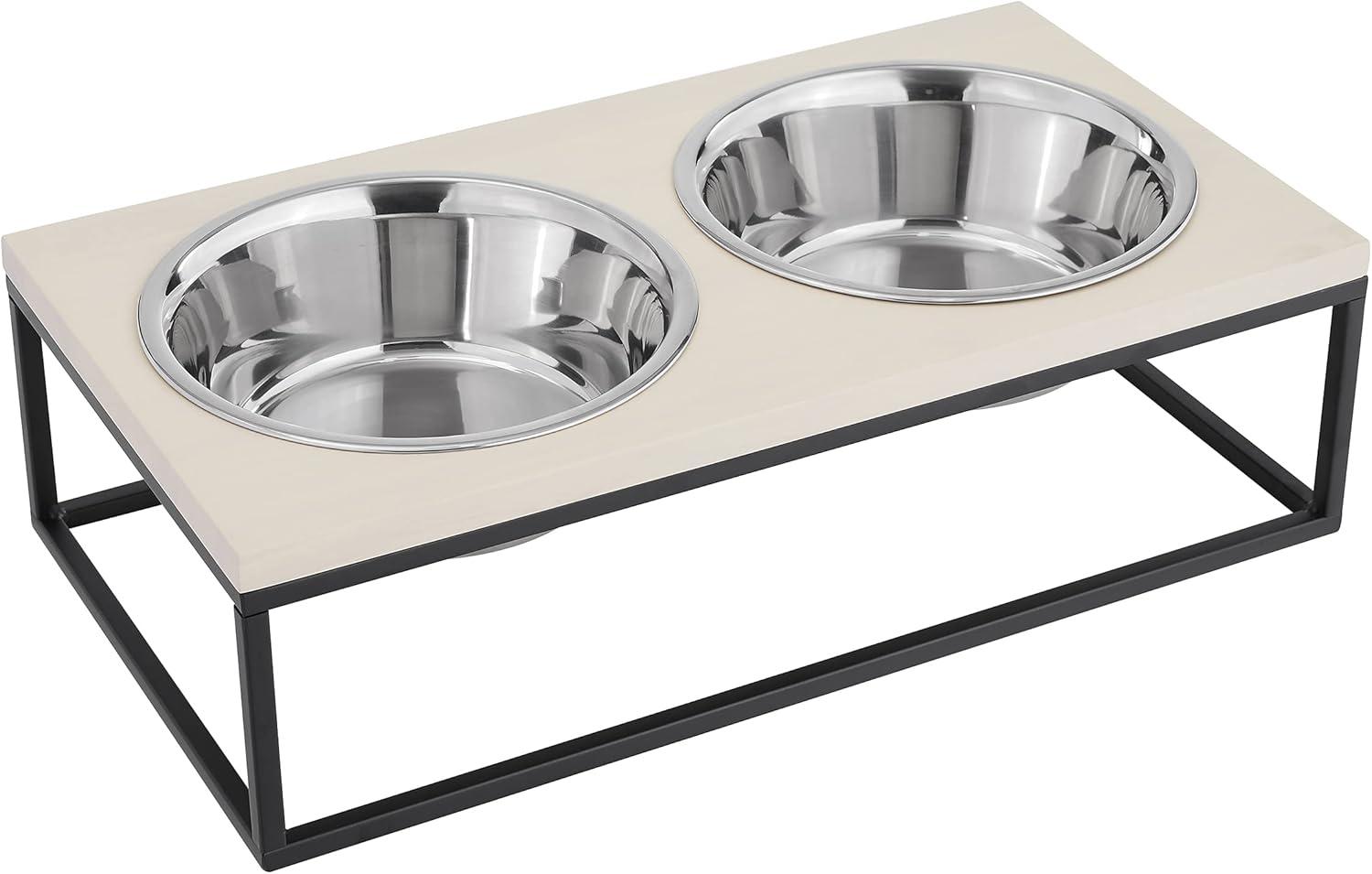 Elevated Dual Stainless Steel Pet Bowls with Wood Frame