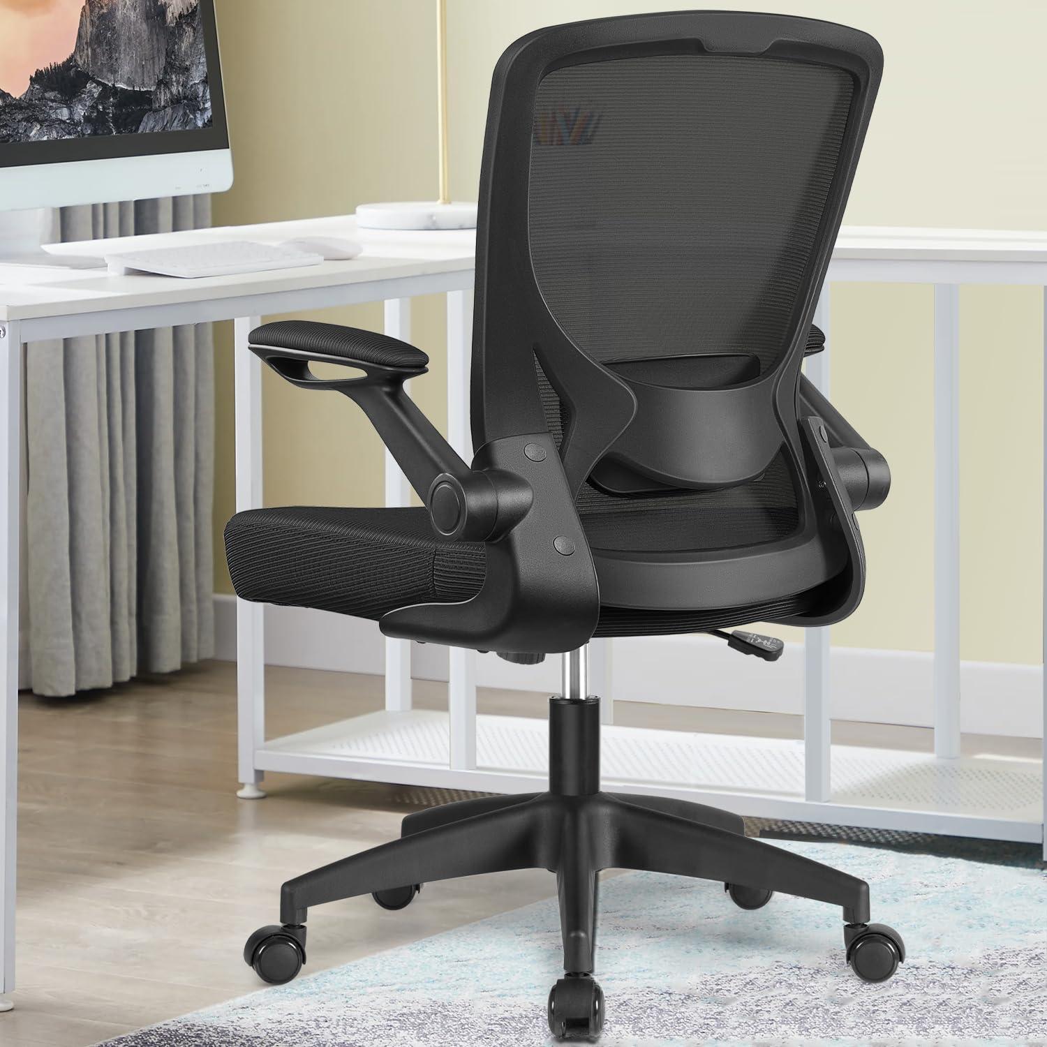 Ergonomic Office Chair, KERDOM Breathable Mesh Desk Chair, Lumbar Support Computer Chair with Wheels and Flip-up Arms, Swivel Task Chair, Adjustable Height Home Gaming Chair (Black)Ergonomic Office Chair, KERDOM Breathable Mesh Desk Chair, Lumbar Support Computer Chair with Wheels and Flip-up Arms, Swivel Task Chair, Adjustable Height Home Gaming Chair (Black)
