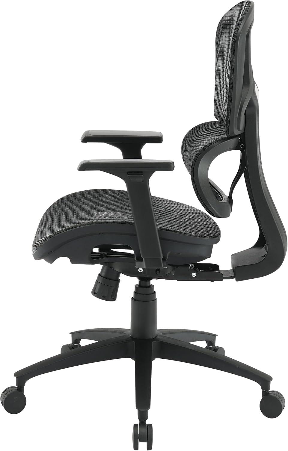 Black Mesh Back and Black Fabric Seat with Adjustable Arms on Black Nylon Base