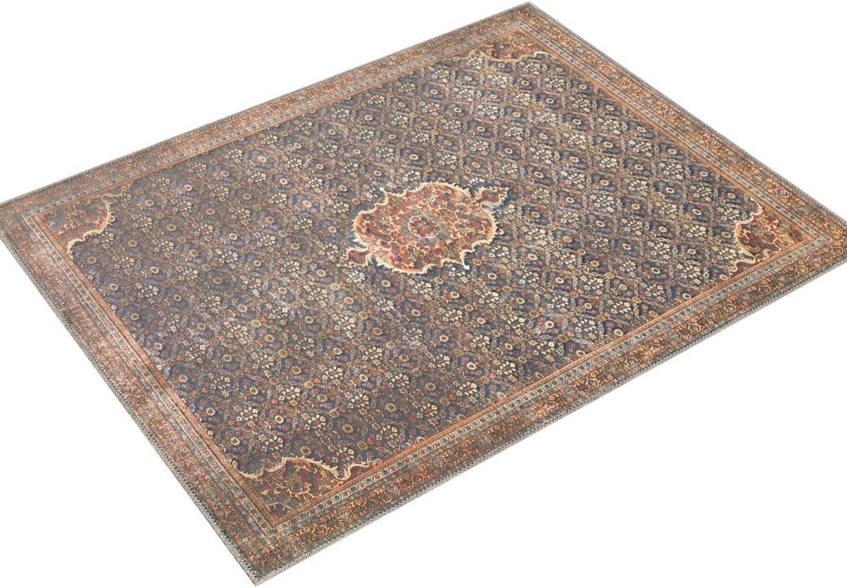 Layla 7'-6" x 9'-6" Cobalt Blue and Spice Synthetic Area Rug