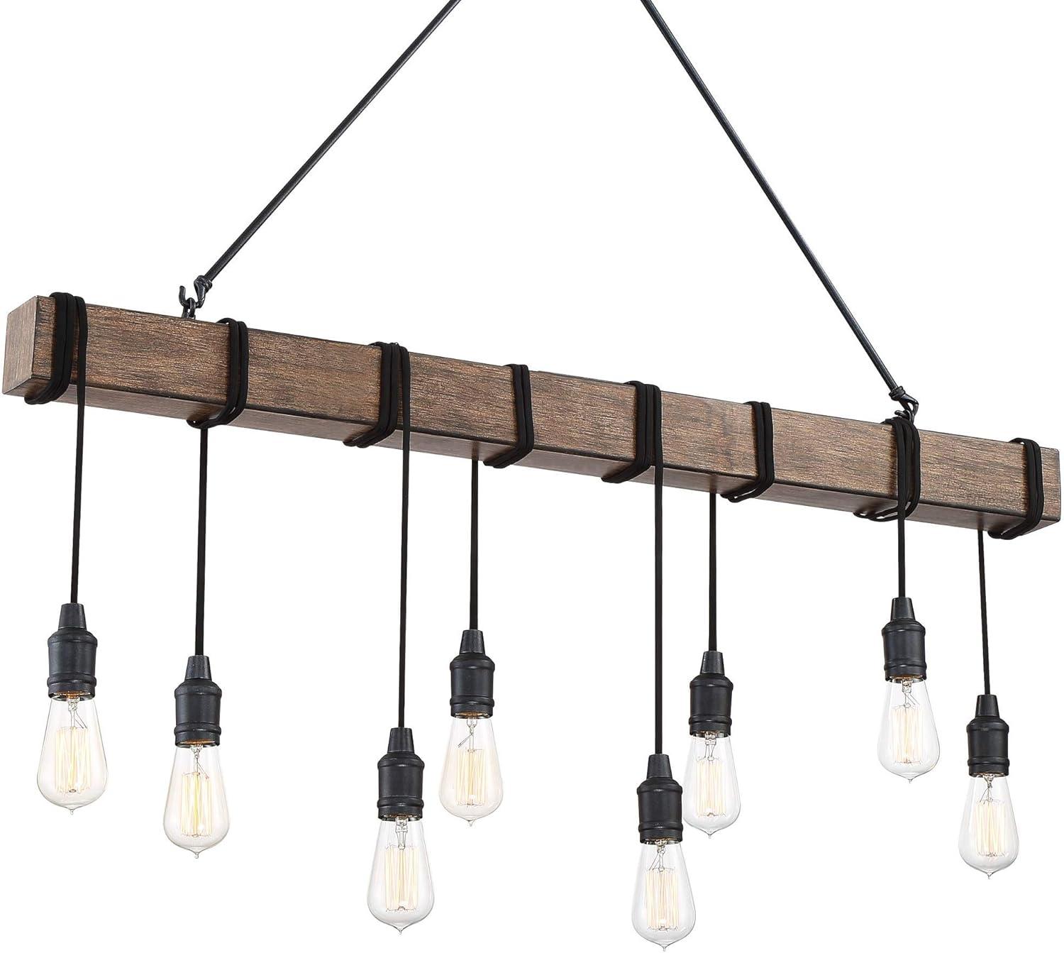 Possini Euro Design Tomas Black Wood Grain Island Pendant Chandelier 42 1/4" Wide Farmhouse Industrial Rustic 8-Light Fixture for Dining Room Kitchen