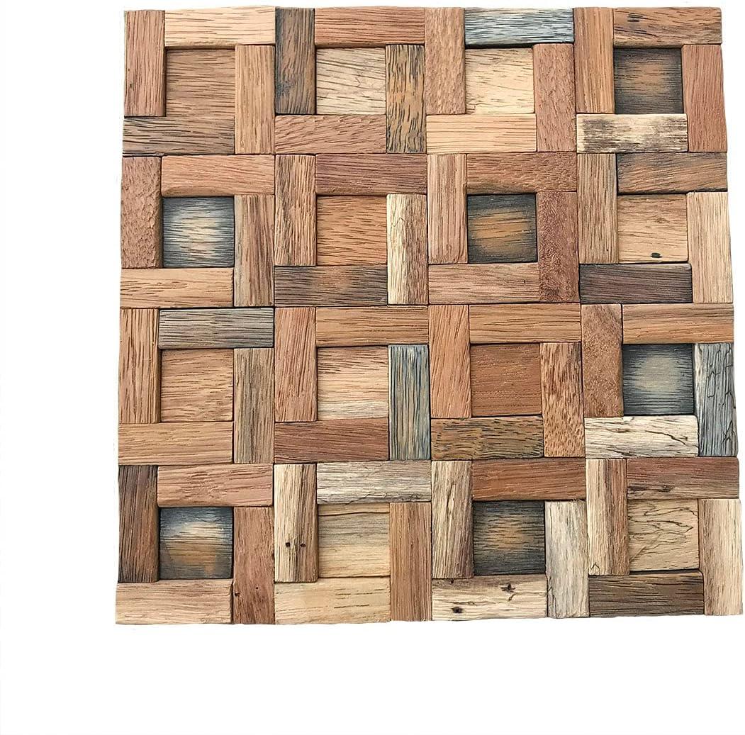 11 7/8"W x 11 7/8"H x 3/4"P Freeport Boat Wood Mosaic Wall Tile, Natural Finish