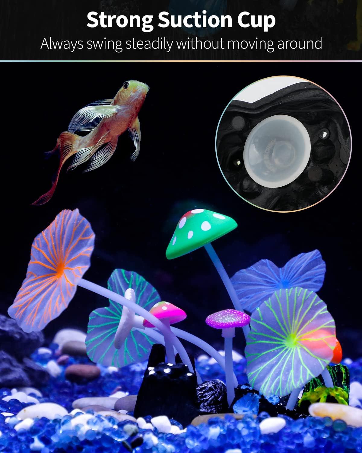 Uniclife Glowing Effect Artificial Mushroom Aquarium Plant Decor Ornament Decoration for Fish Tank Landscape