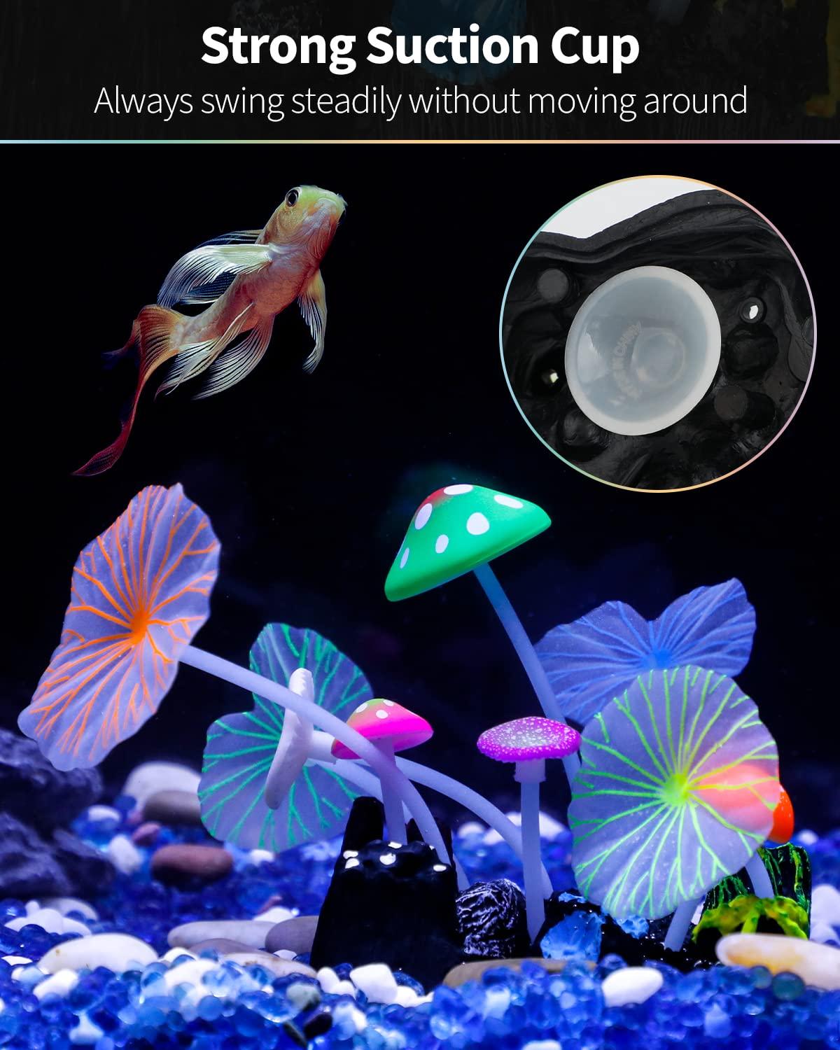Uniclife Glowing Effect Artificial Mushroom Aquarium Plant Decor Ornament Decoration for Fish Tank Landscape