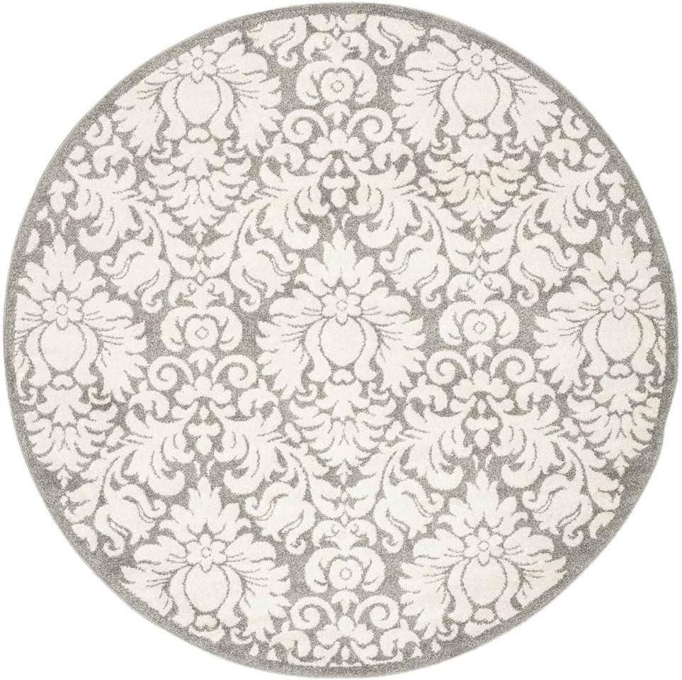 Amherst AMT427 Power Loomed Area Rug - Dark Grey/Beige - 7' Round - Safavieh.