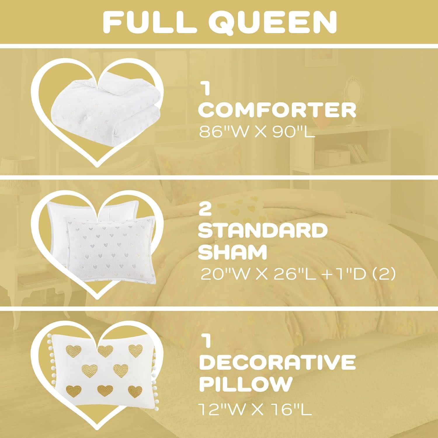 Mi Zone Full/Queen Audrey Metallic Print Plush Microfiber Soft Comforter Set with Throw Pillow White: Hypoallergenic, Transitional Style