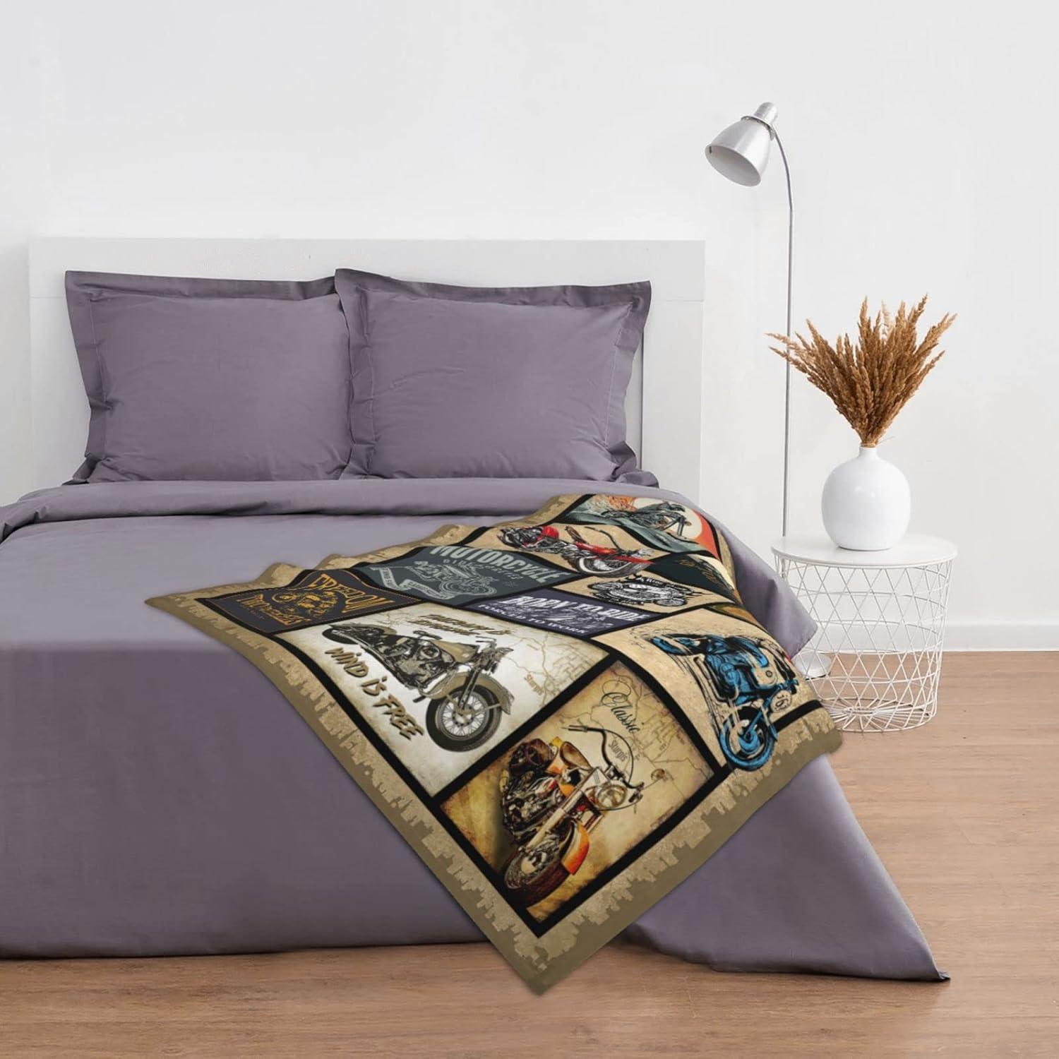 Motorcycle Blanket Gifts for Men and Women Throw Blanket for Couch Sofa Bed Plush Throw Fleece Blanket Soft Cozy Bedding for Kids and Adults Bedroom Size 60"x50"