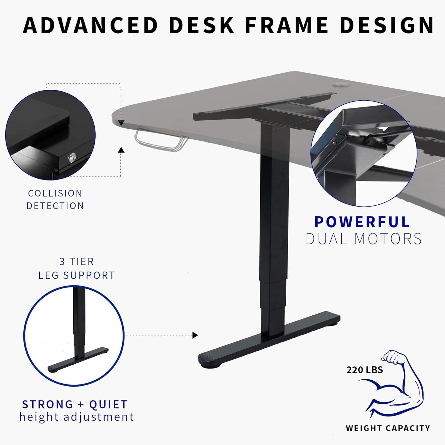 63" White Particle Board Adjustable Height Standing Desk with Dual Motors