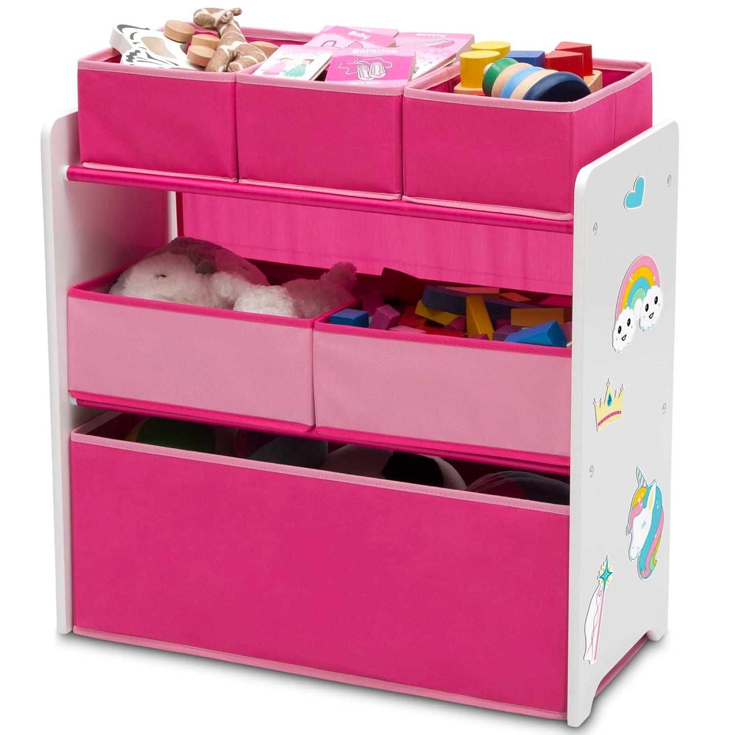 Delta Children 6 Bin Design and Store Toy Organizer, White/Pink