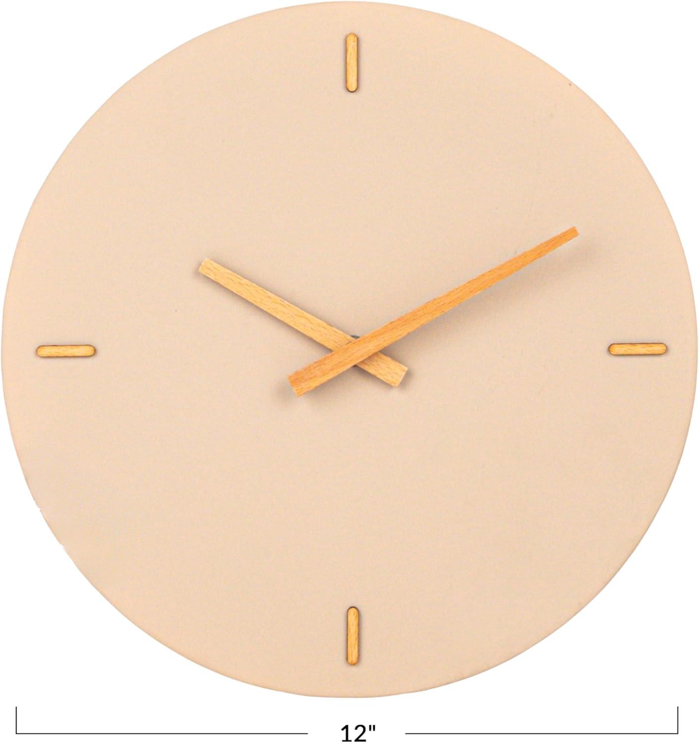 Creative Co-Op Round Stoneware and Wood Wall Clock, Beige and Natural