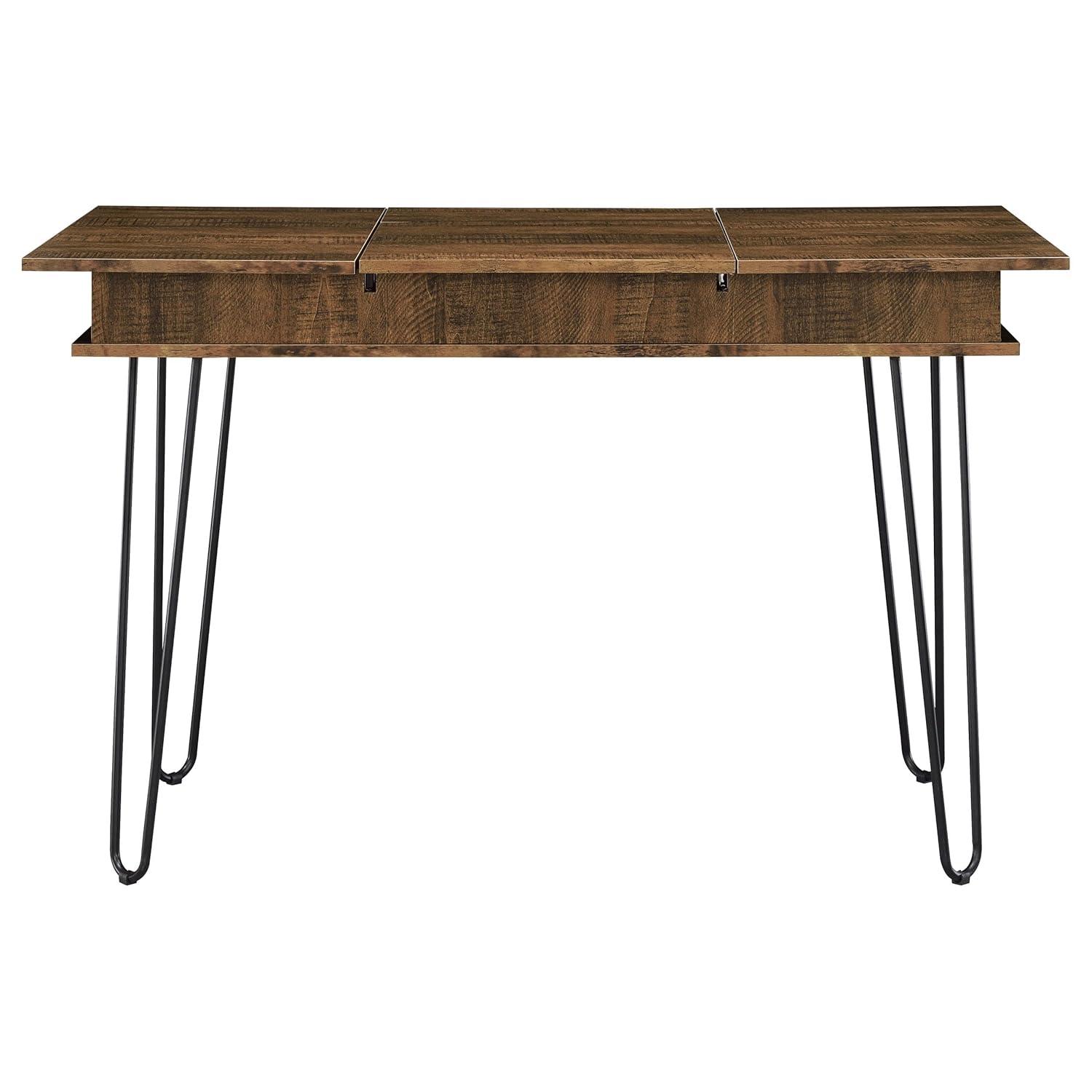 Sheeran Storage Writing Desk with Hairpin Legs Rustic Amber - Coaster: Industrial Style, Enclosed Cabinet, USB Ports