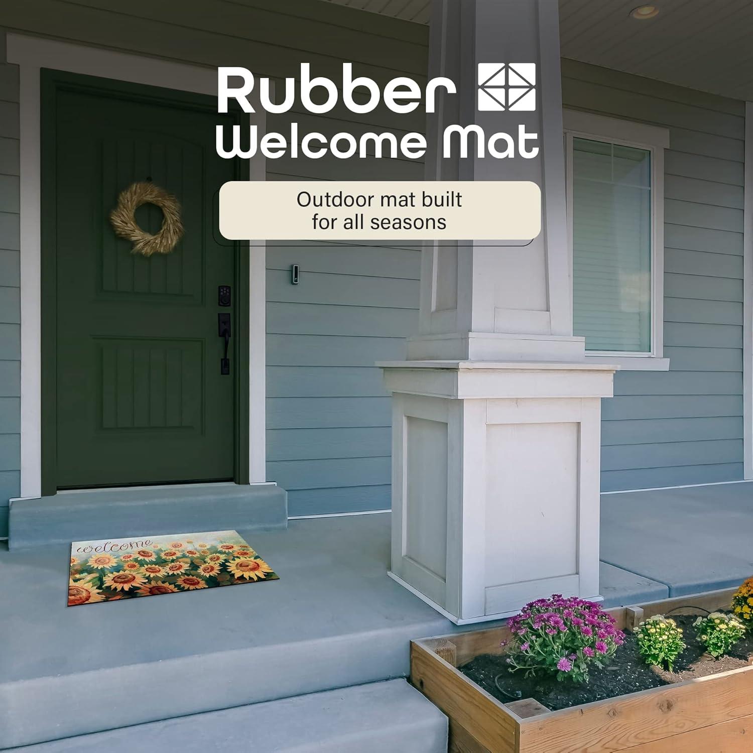 Achim Welcome Rubber Outdoor Doormat, Sunflower Field, 18" x 30"