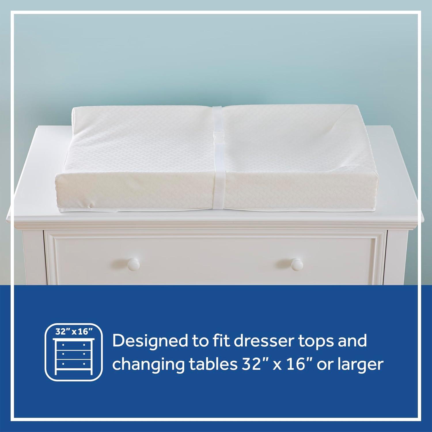 Sealy Baby Sealy Baby Cotton Comfort Waterproof 3-Sided Contoured Baby Diaper Changing Pad for Dresser or Changing Table, Baby Changing Pad - White, 32” x 16”