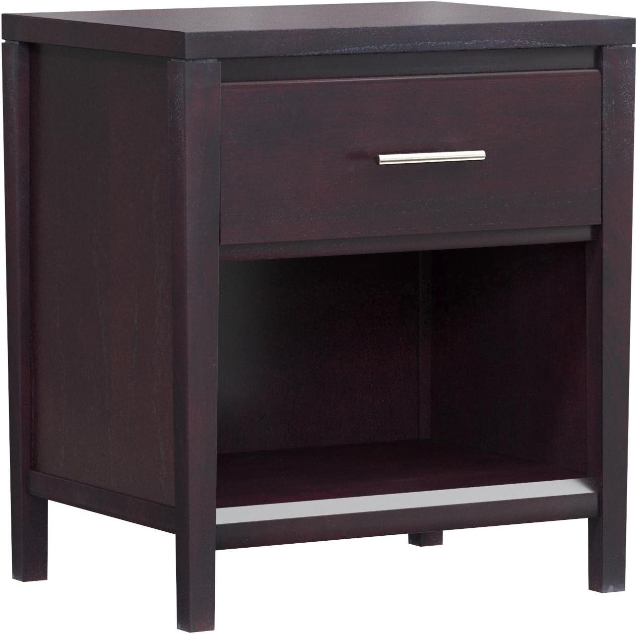 Espresso Mahogany and Mindi Wood 1-Drawer Nightstand