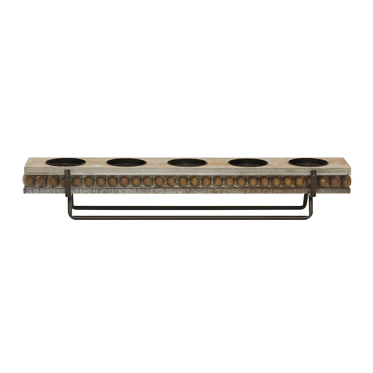 DecMode 5 Holder Brown Wooden Pillar Candelabra