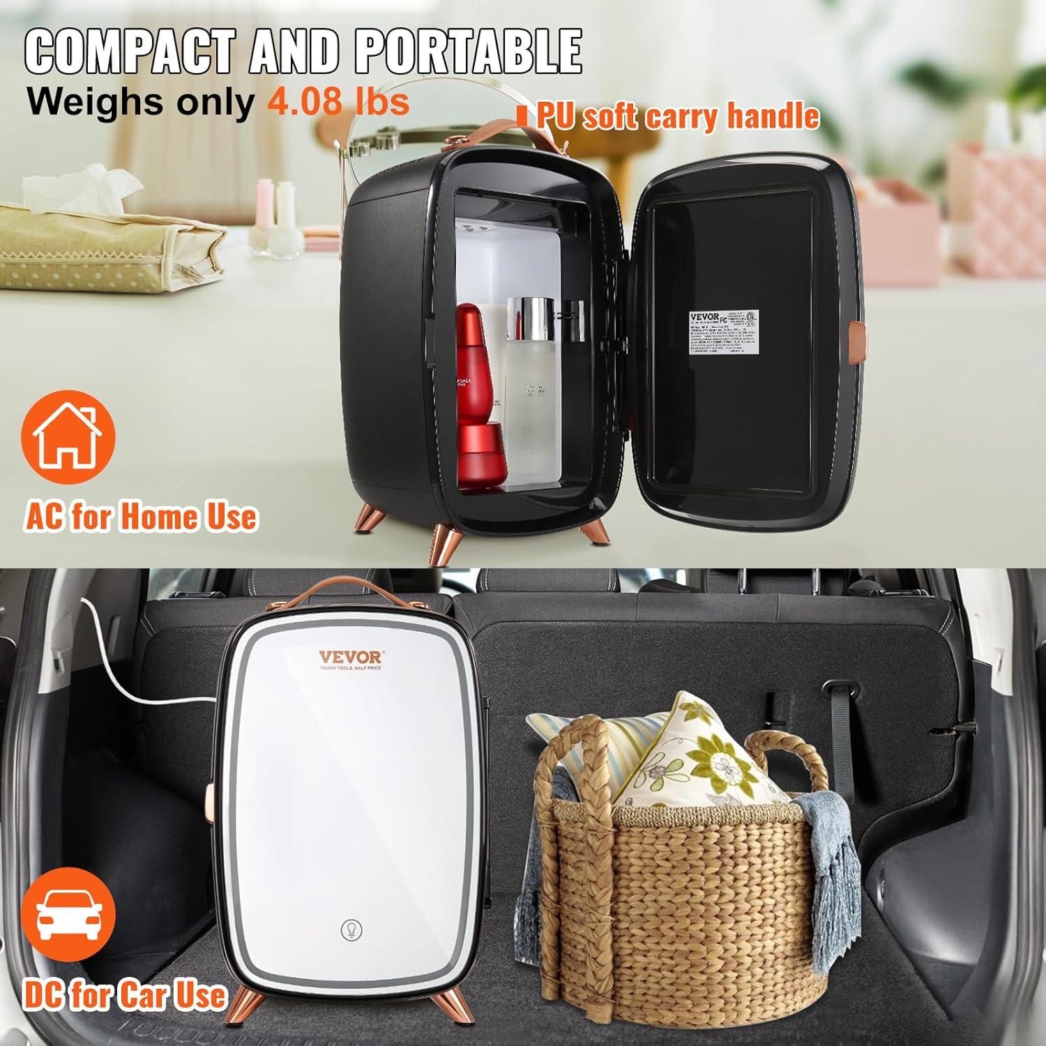 Compact Black Smart Mini Fridge with LED Mirror