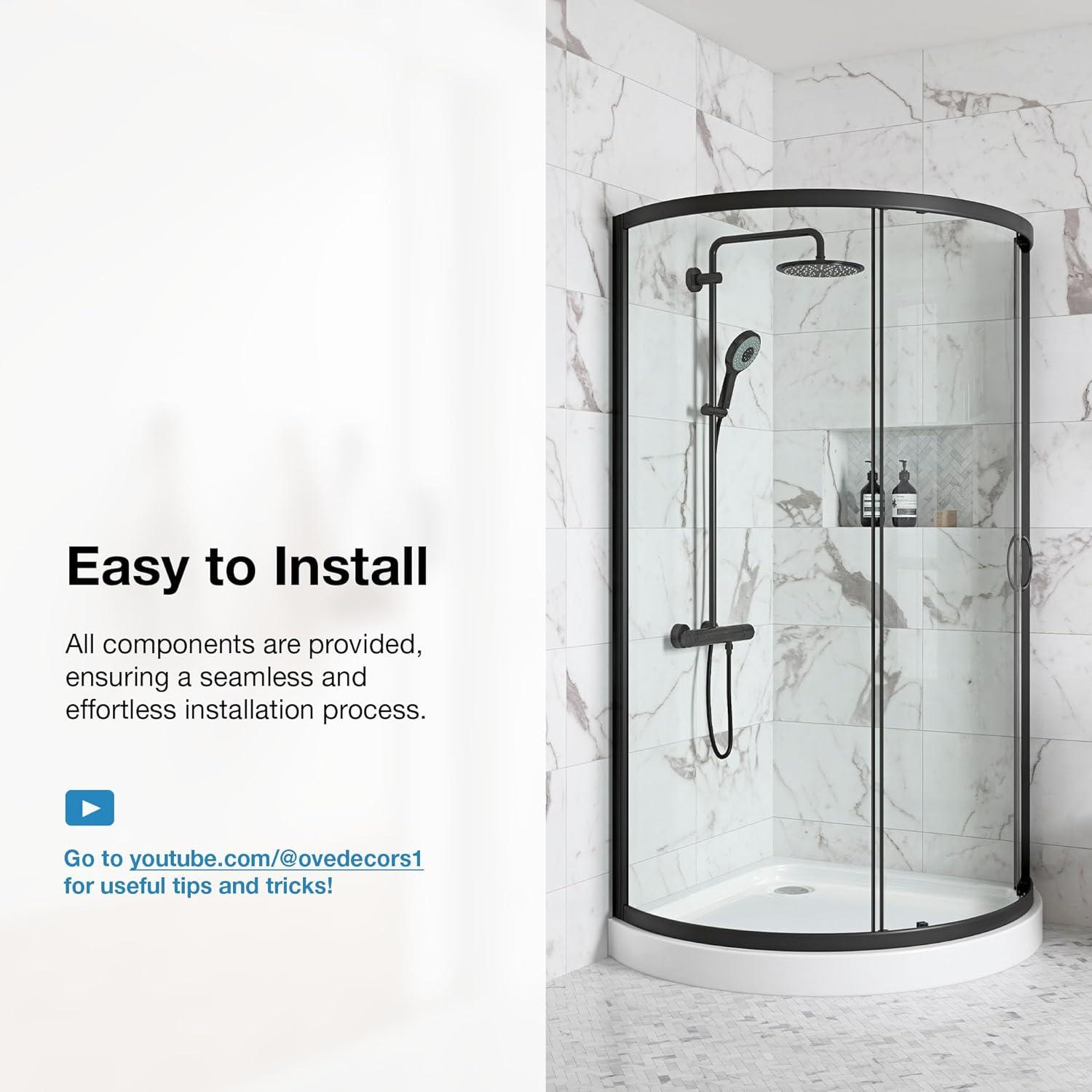 Breeze Premium 32'' W 77'' H Framed Round Reversible Shower Kit