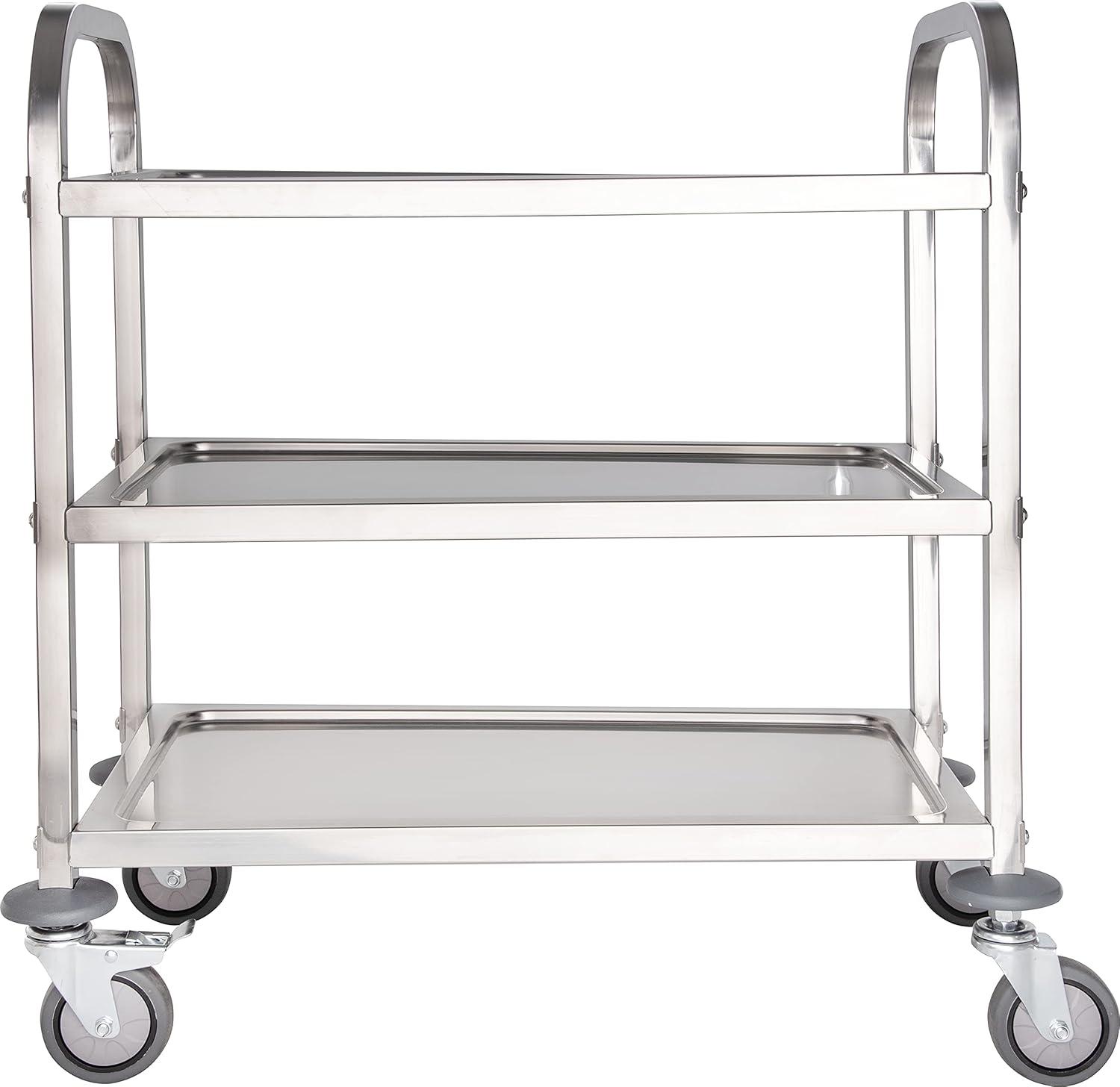 Stainless Steel 3-Shelf Utility Cart with Locking Casters