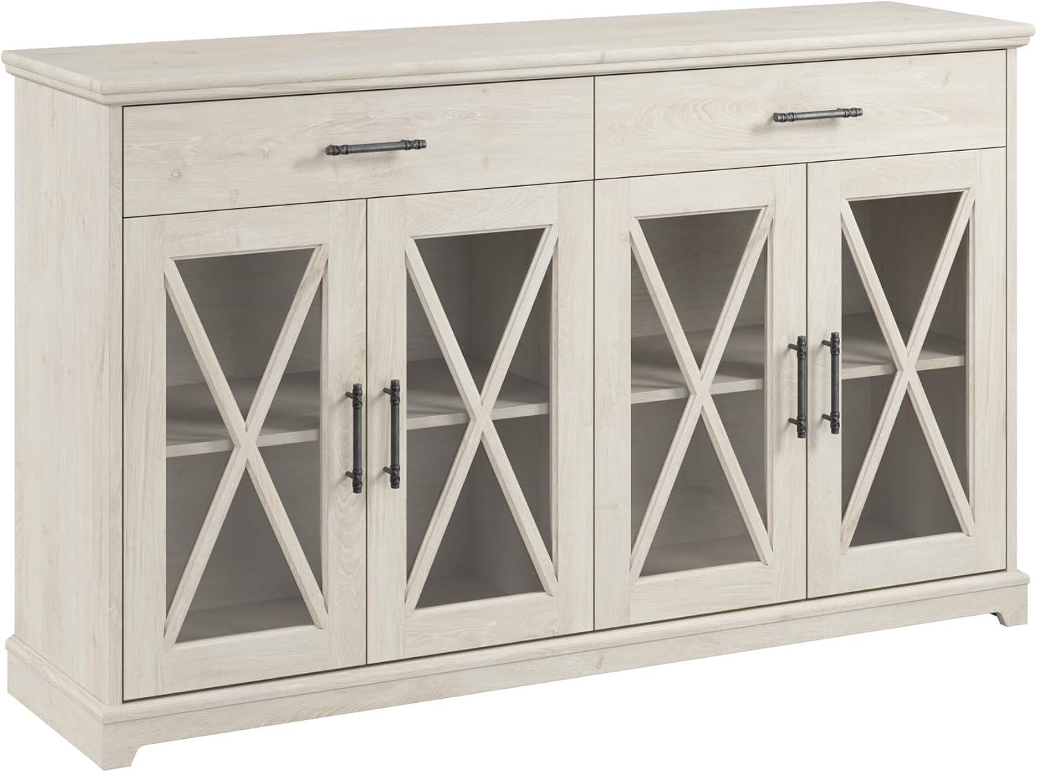 Lennox Linen White Oak Buffet Cabinet with Glass Doors