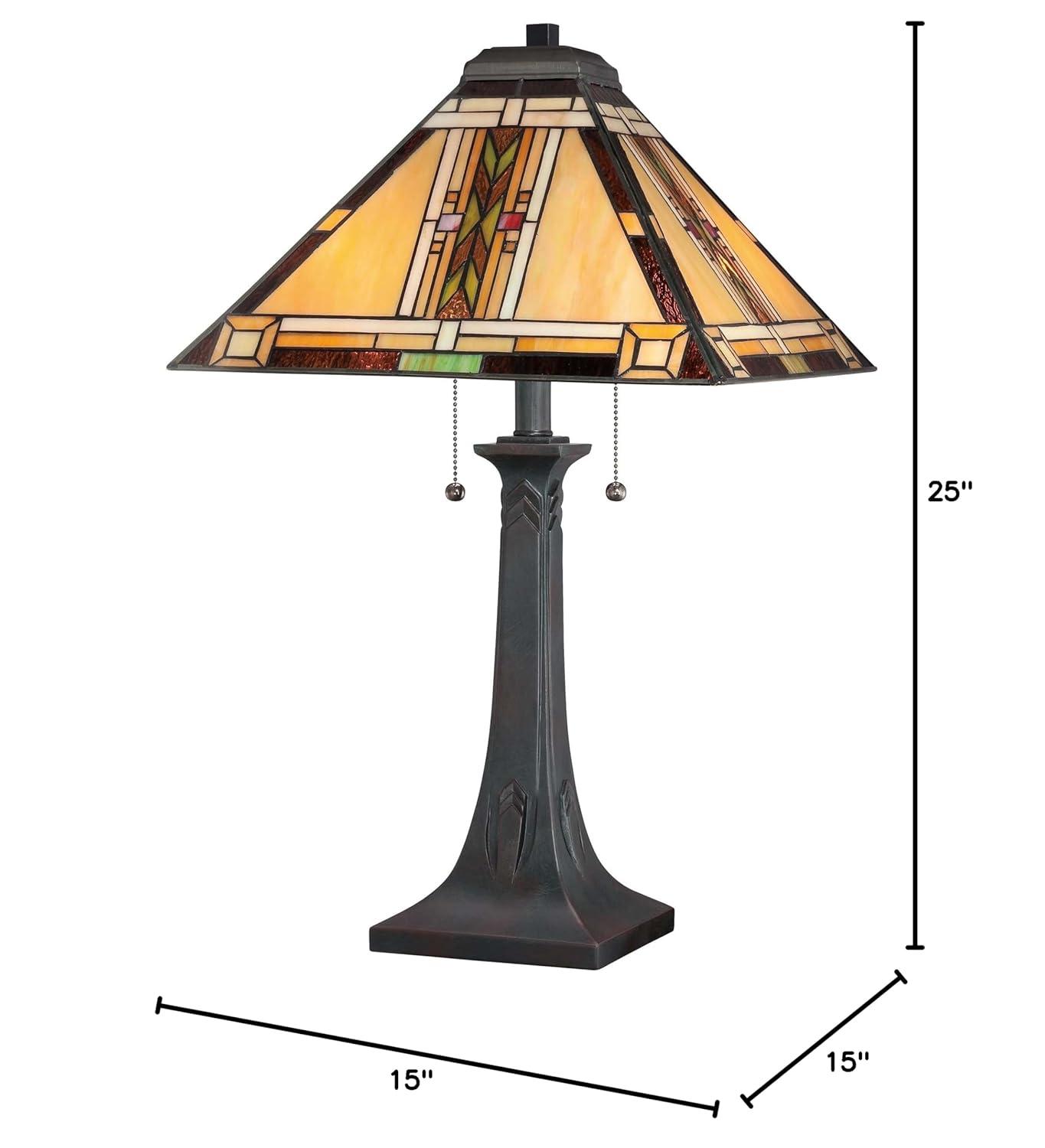 Valiant Bronze 25" Table Lamp with Stained Glass Shade