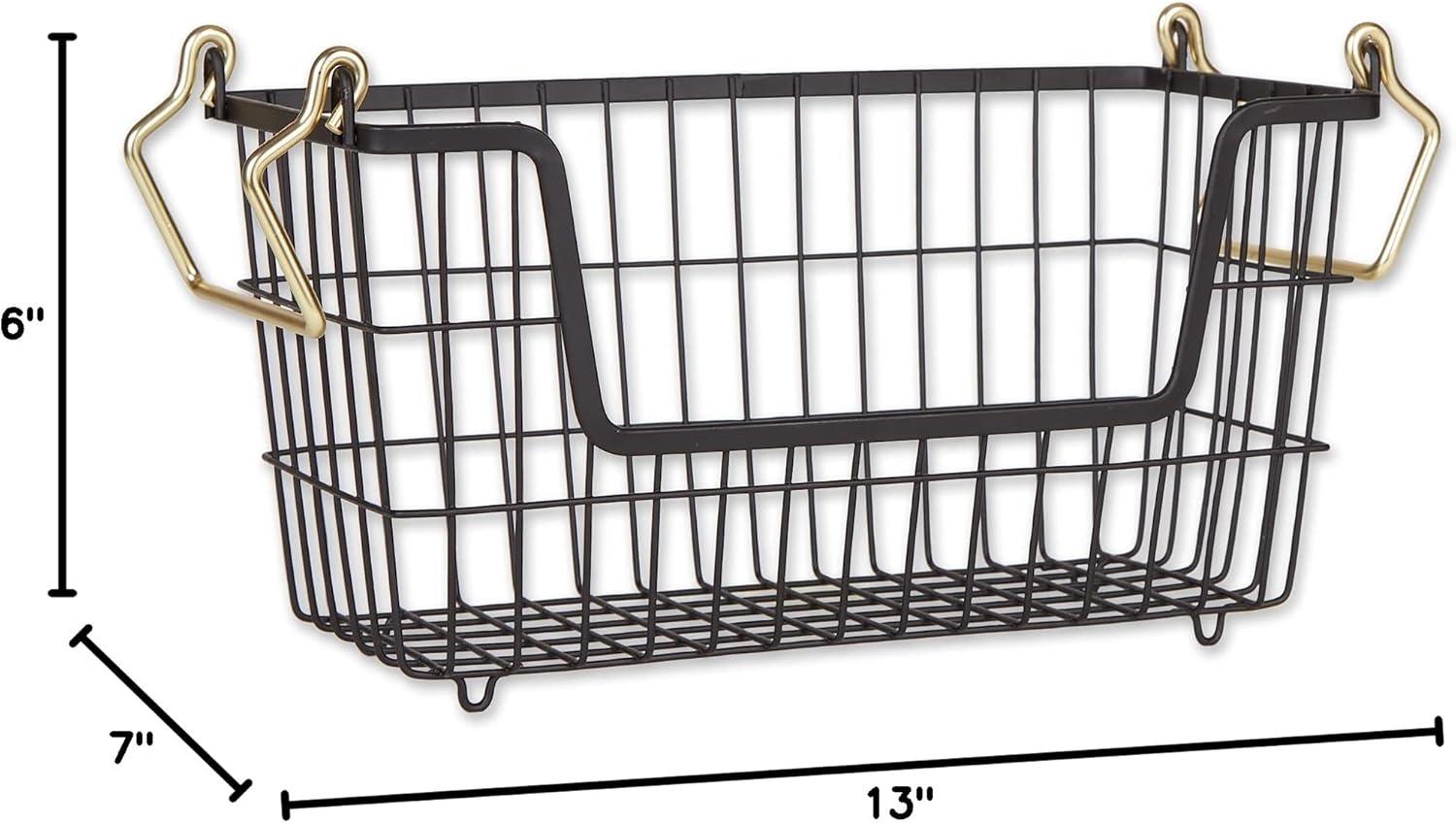 Metal Basket Black/Gold Handles Rectangle Small 13X6X7