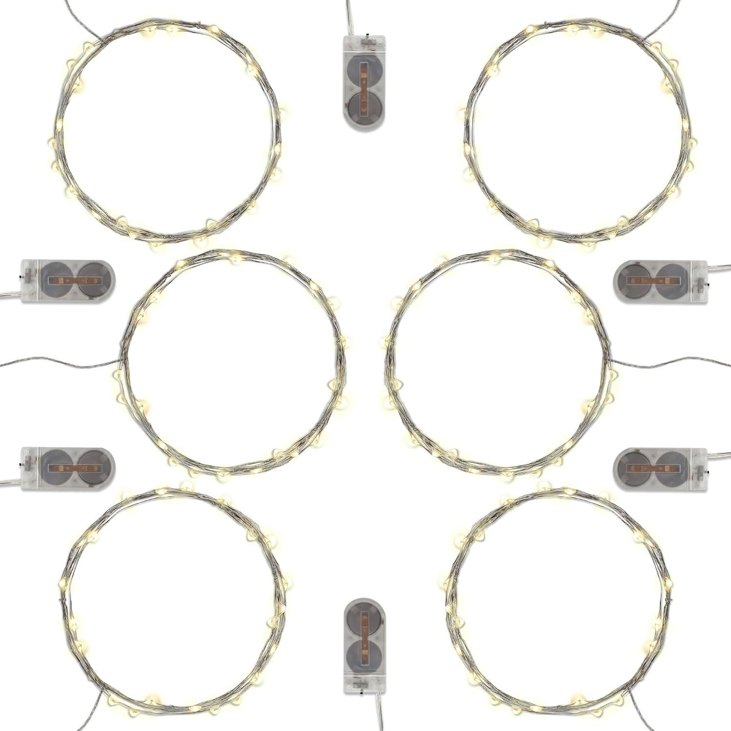 Battery Operated Warm White LED Fairy String Lights - Set of 6