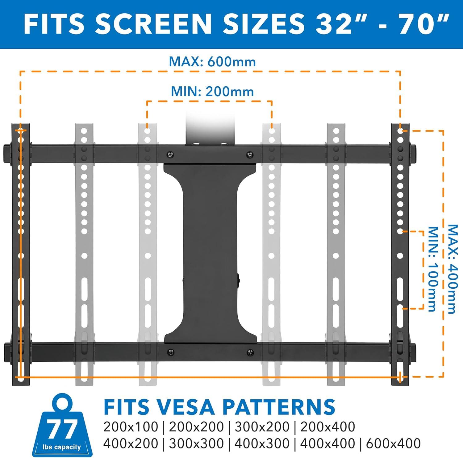 Mount-It! Electric Ceiling TV Mount with Remote and App Controller | Motorized Flip Down Pitched Roof Mount Fits 32 to 70 Inch Flat Screen TVs | Black