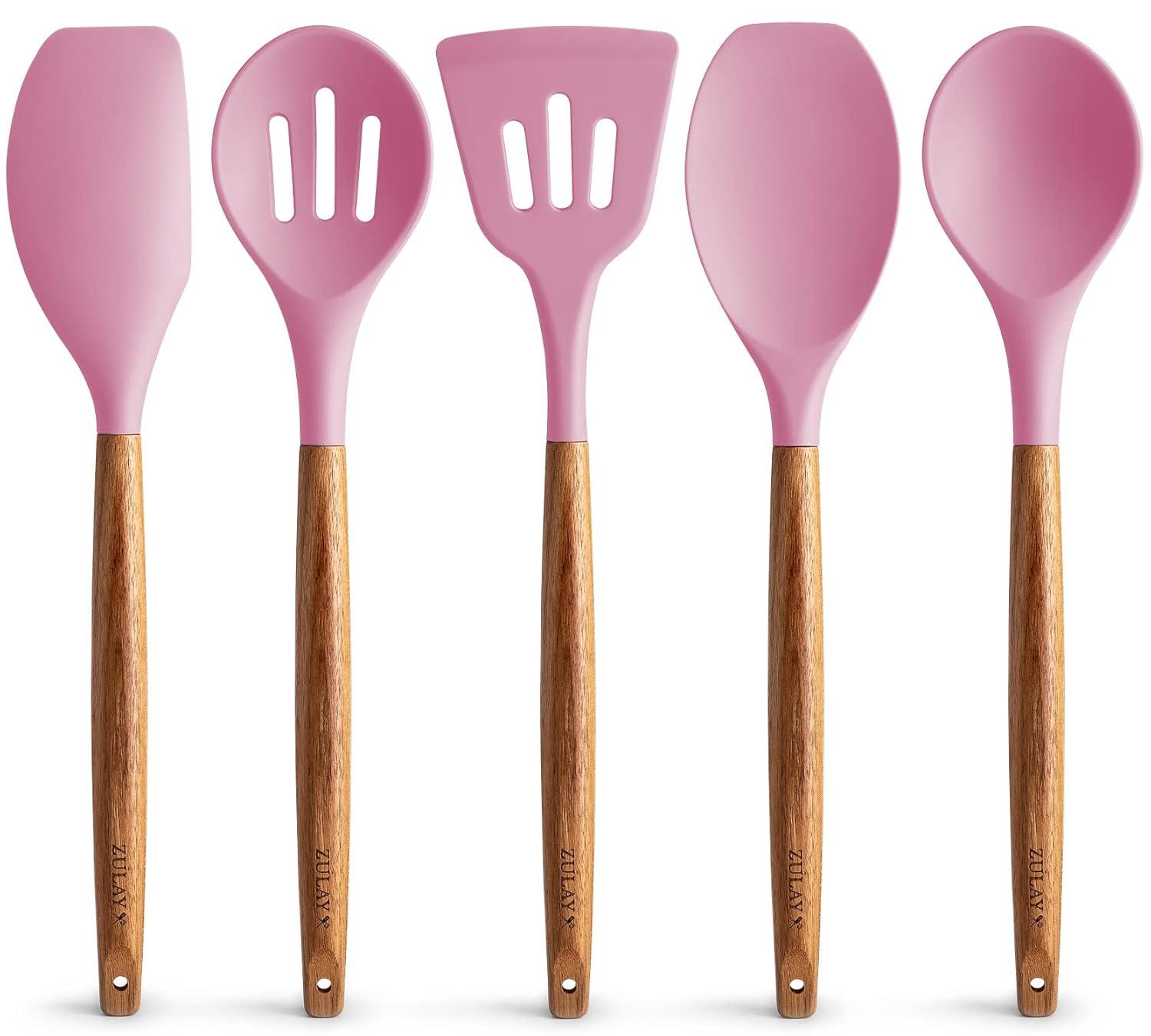 Zulay Kitchen Zulay Kitchen 5 Piece Silicone Utensils Set With Authentic Acacia Wood Handles - Dark Blue