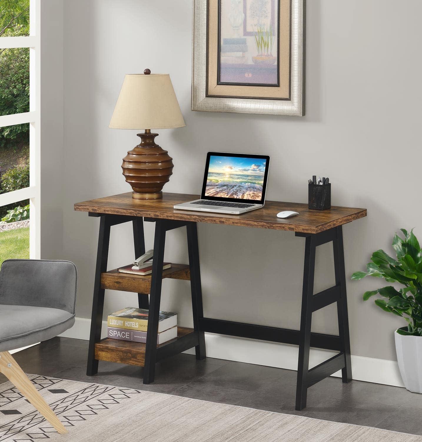 Convenience Concepts Designs2Go 29.25" Tall Trestle Desk with Shelves, Barnwood/Black