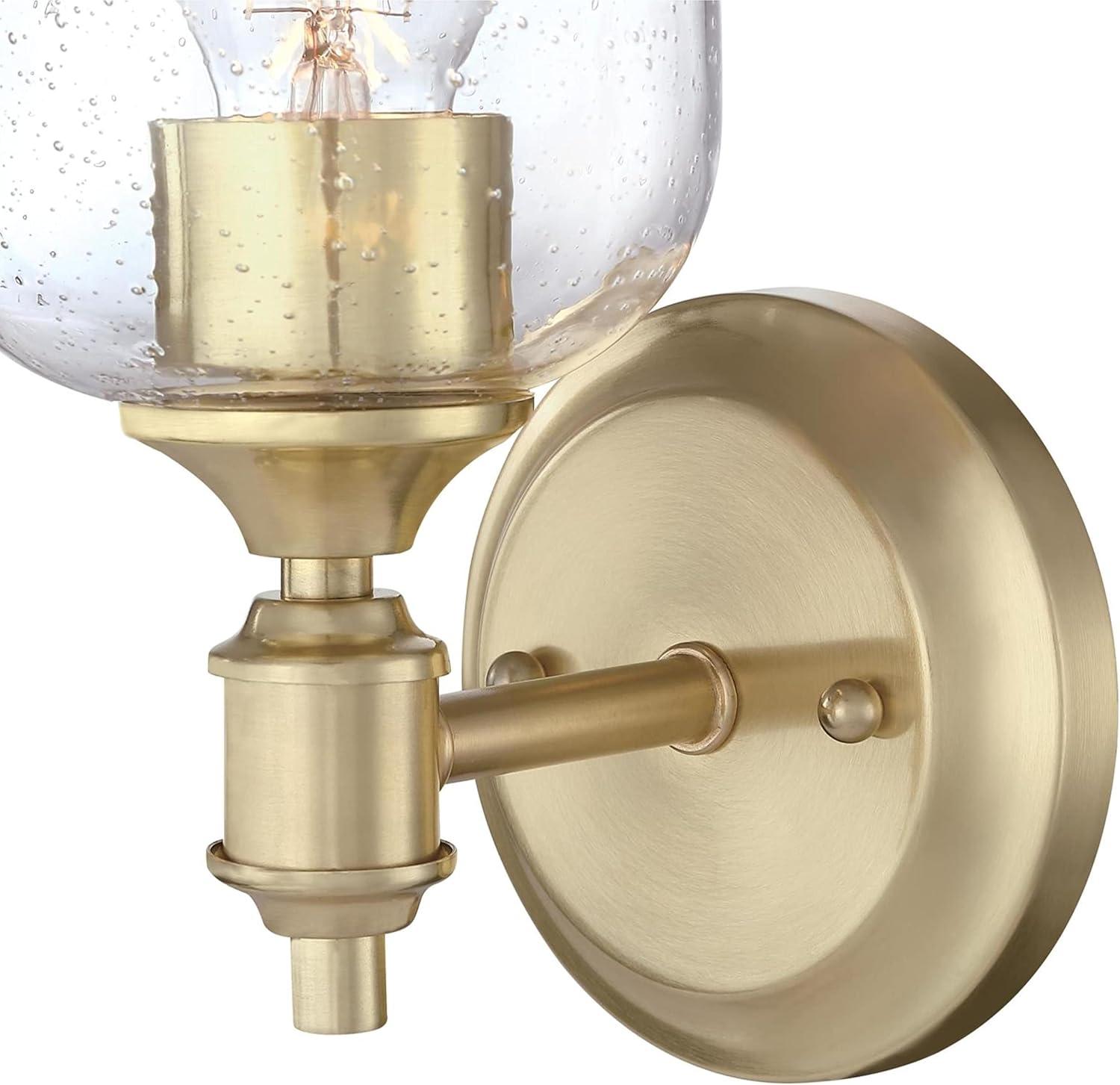 Champagne Brass Cylinder Sconce with Seeded Glass Shade