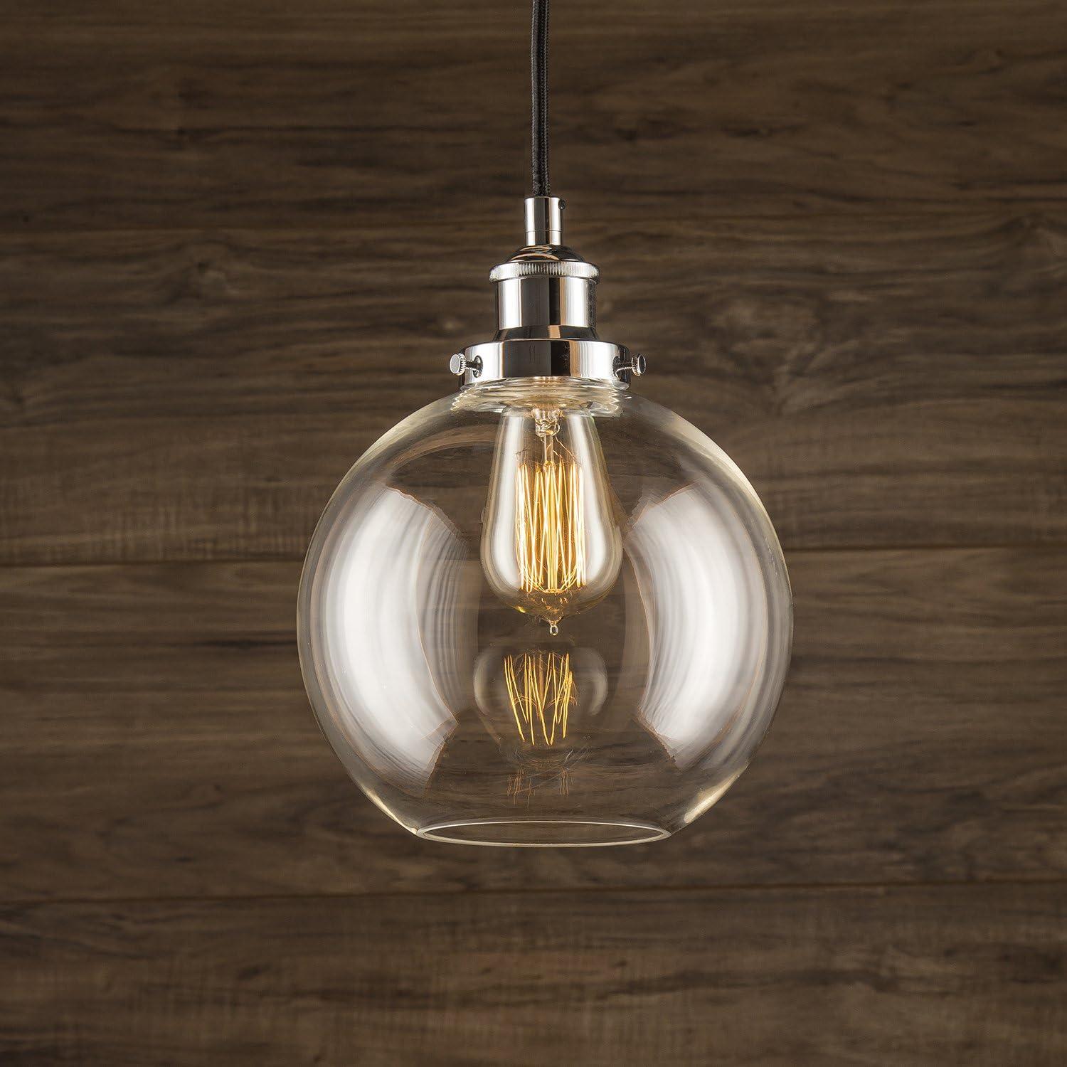 Large Chrome Glass Globe Pendant Light with LED Bulb