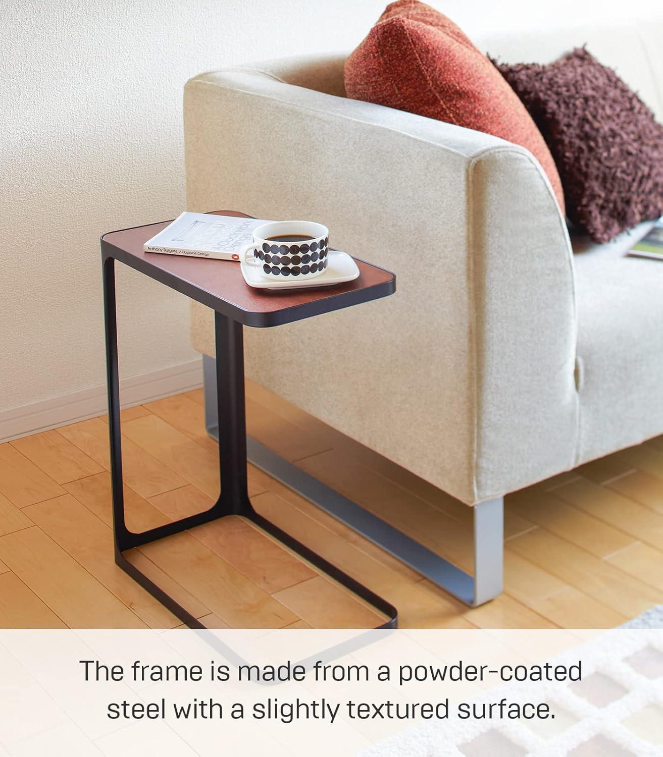 Compact C-Shaped Slim End Table with Metal Frame and Wood Top