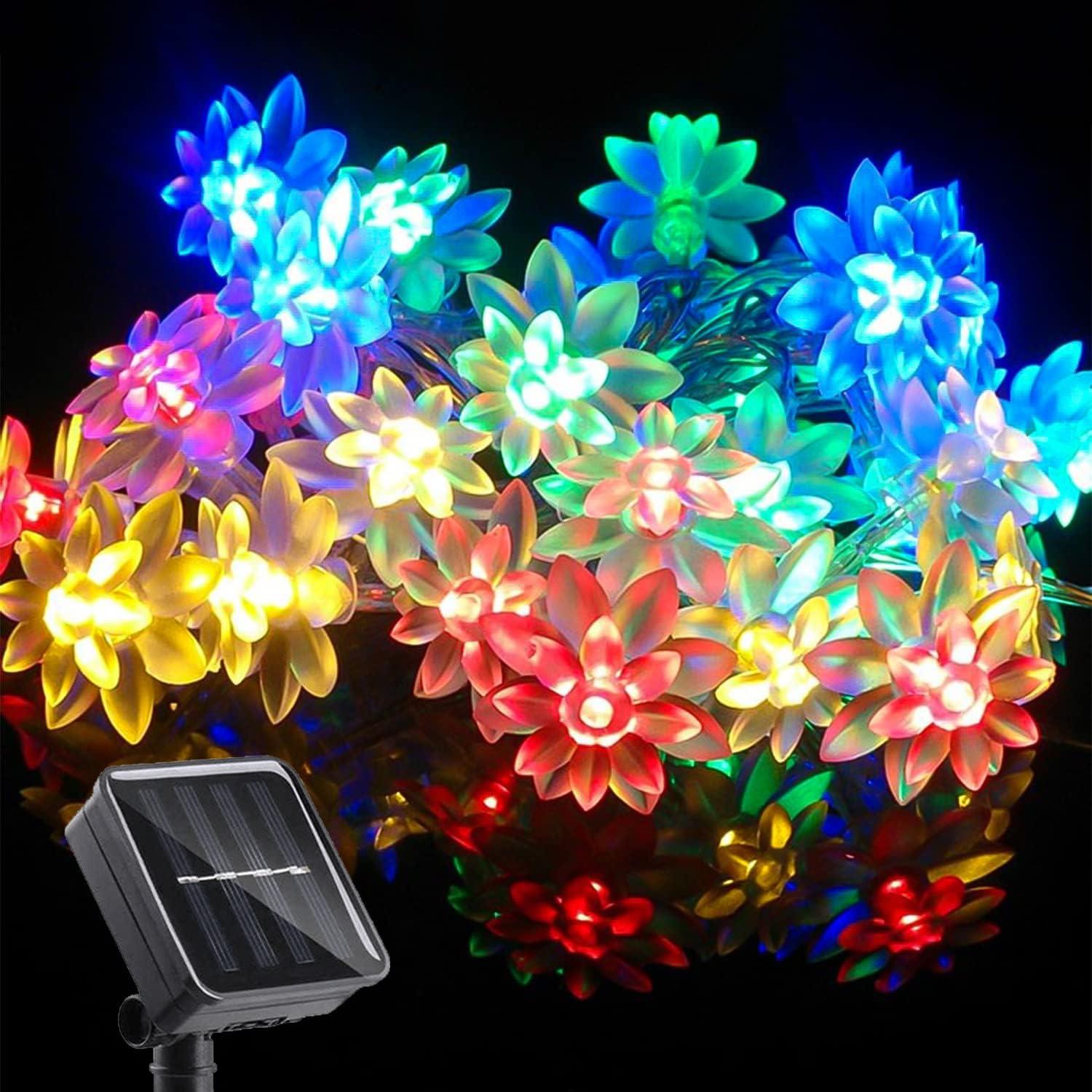 Solar Powered Outdoor White LED Flower Fairy String Lights