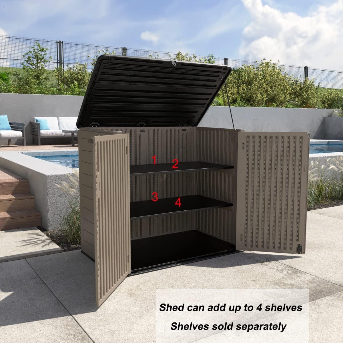 Large Brown Resin Outdoor Storage Shed with Shelving