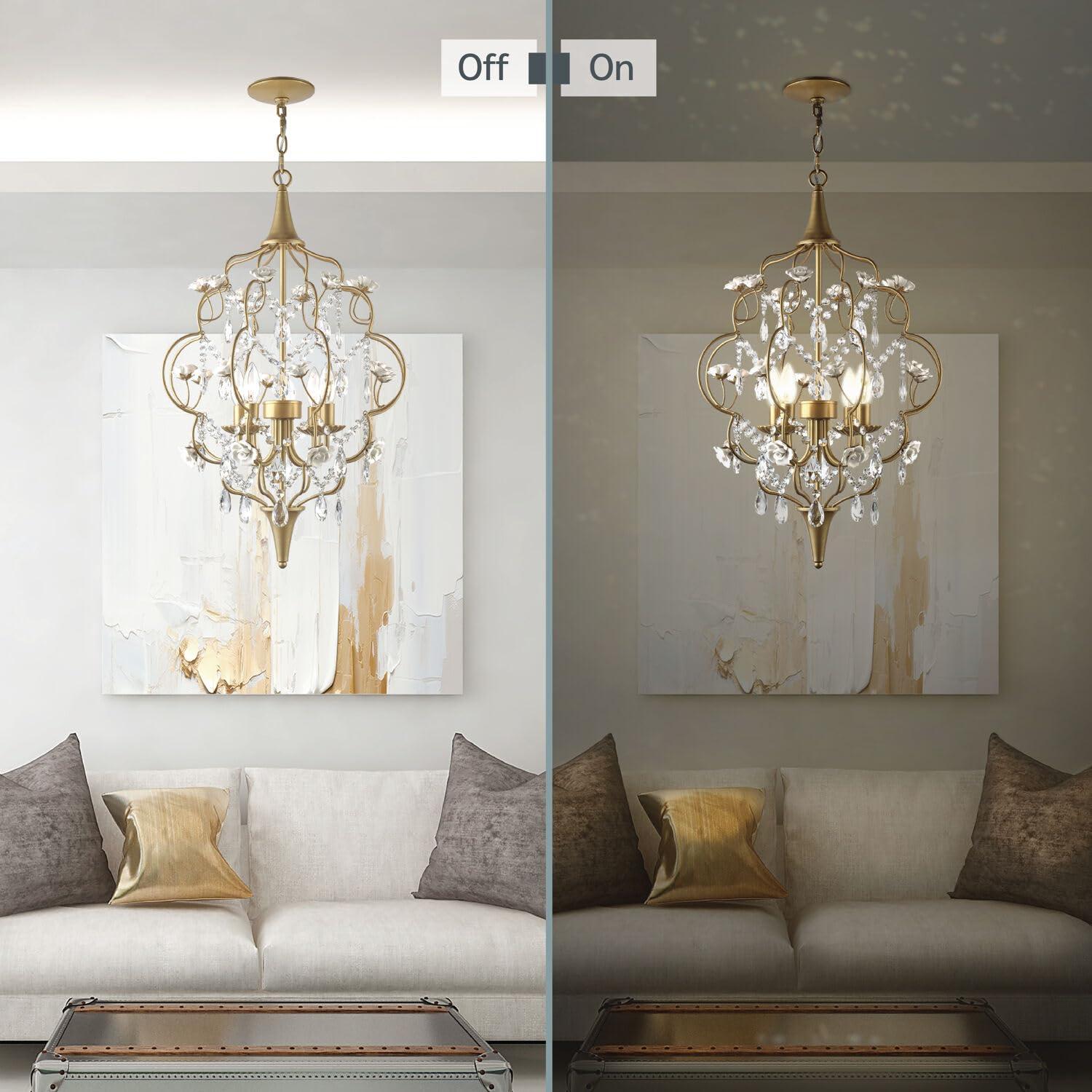 AF Lighting Floral 4-Light Chandelier with Cream Ceramic Roses