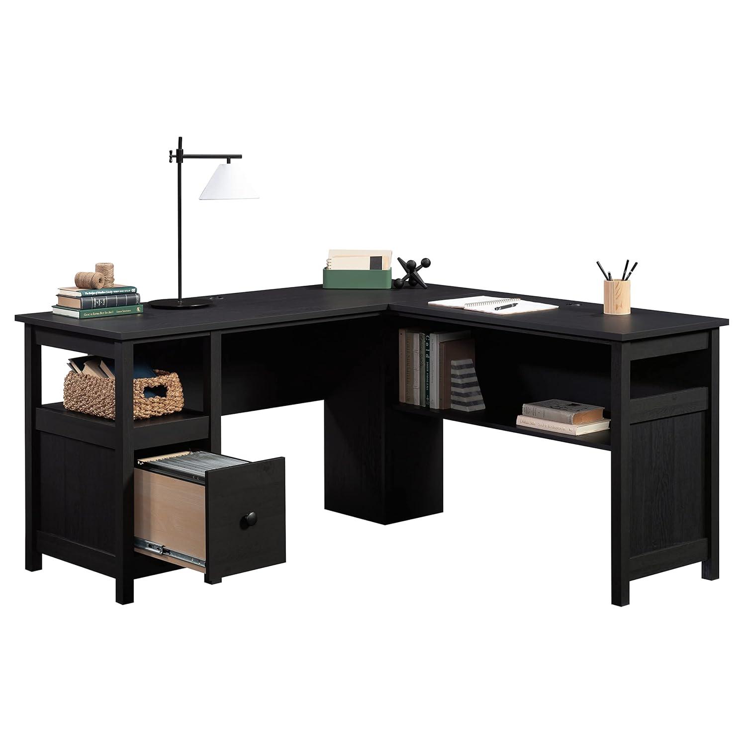 Cannery Bridge L Desk Sindoori Mango - Sauder: Mid-Century Modern Office Furniture with File Storage