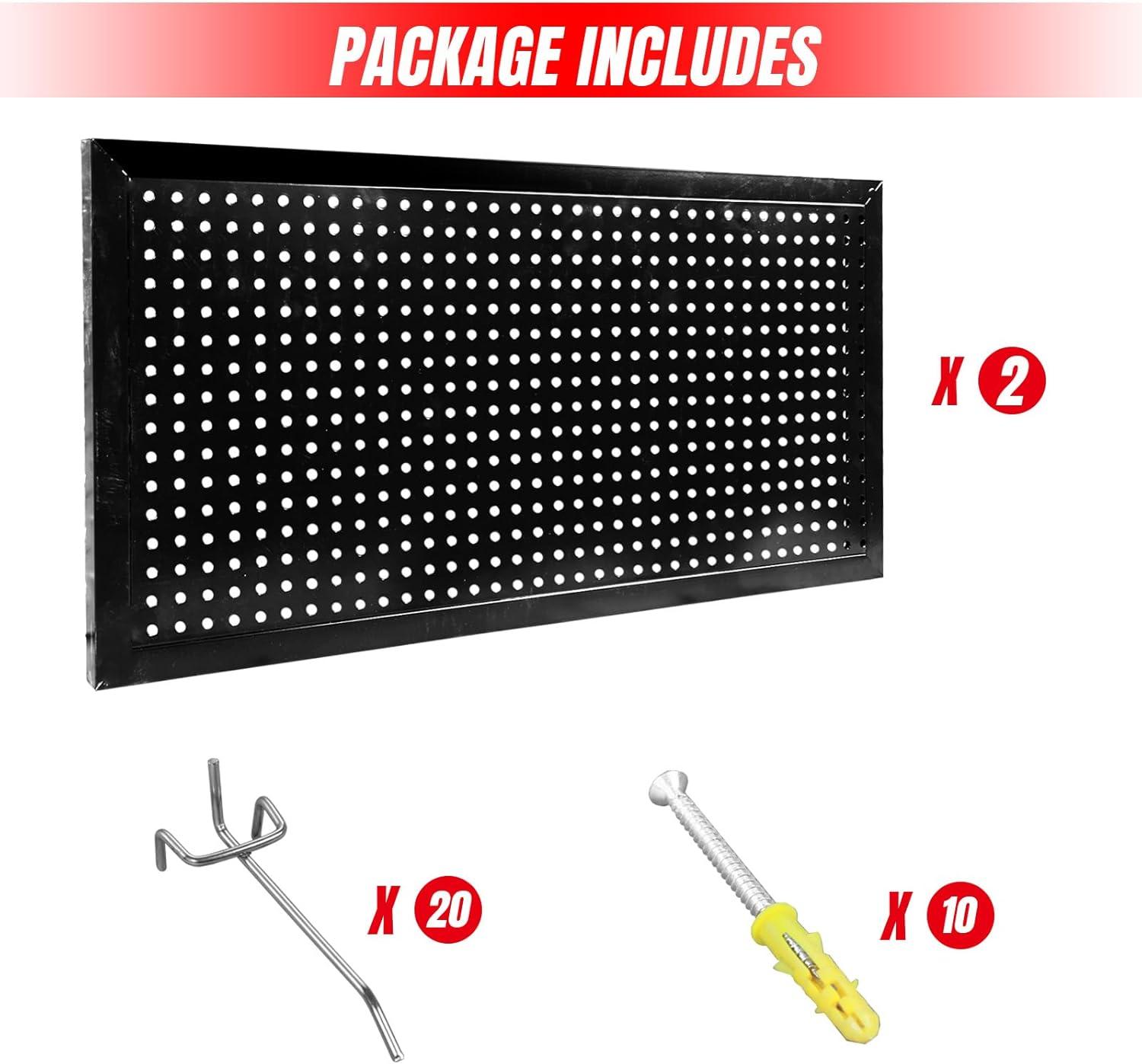 Torin 22 Piece Metal Wall Pegboard Utility Tool Storage System: Modular Pegboard Organizer Board Kit for Optimal Tool Organization in Garage, Workbench, Shop, Shed (Black)