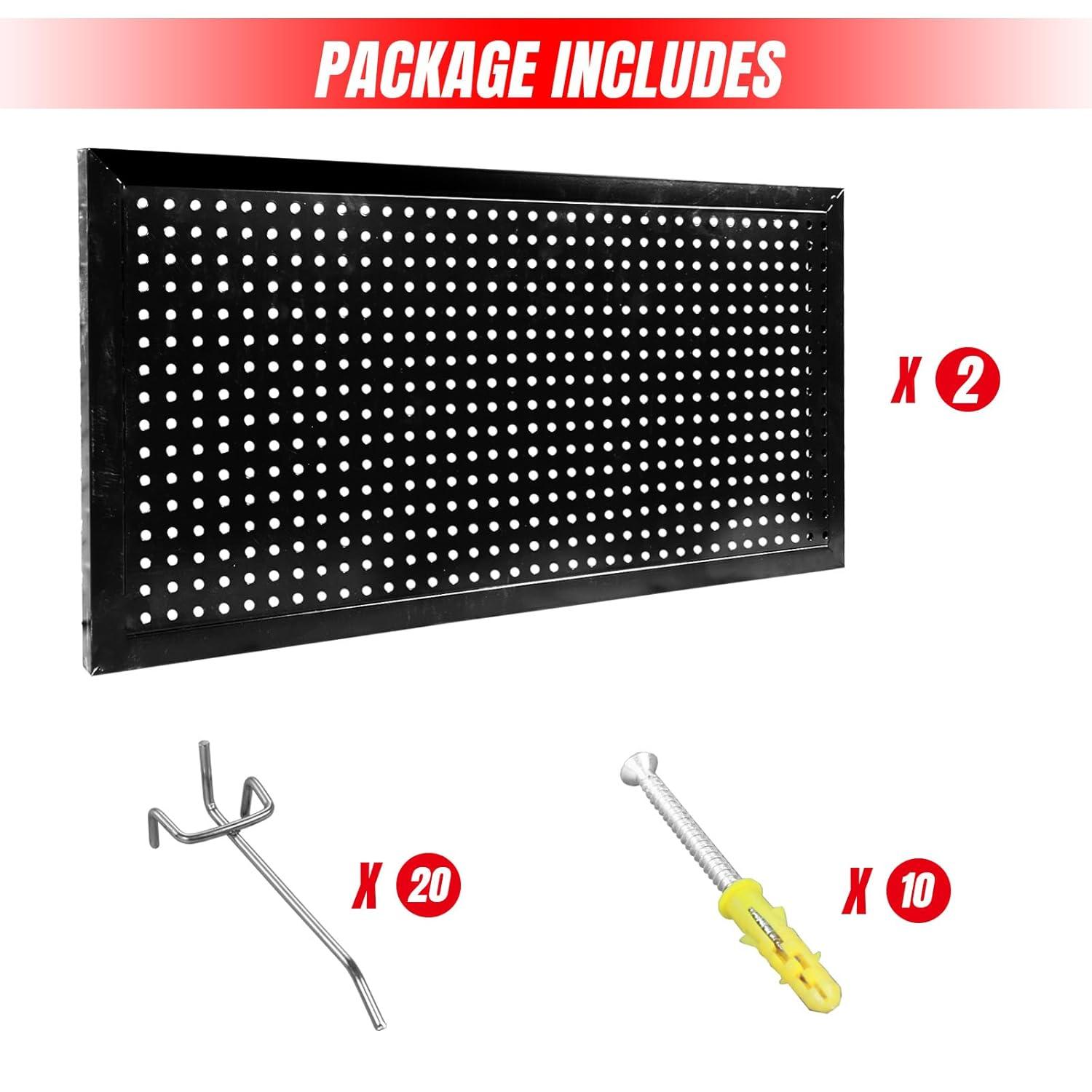 Torin 22 Piece Metal Wall Pegboard Utility Tool Storage System: Modular Pegboard Organizer Board Kit for Optimal Tool Organization in Garage, Workbench, Shop, Shed (Black)