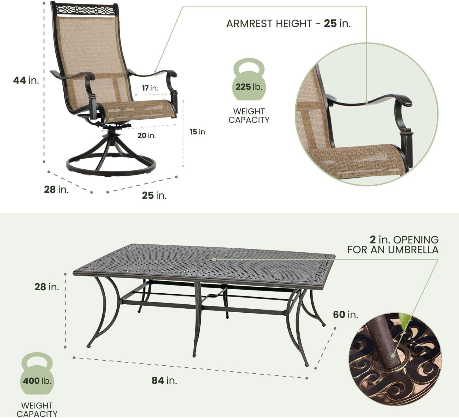 Hanover Manor 11-Piece Outdoor Dining Set in Cedar with 10 Contoured Swivel Rockers and 60" x 84" Cast-Top Table