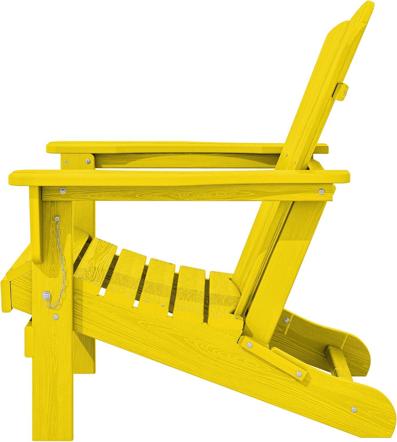 KINGYES Folding Adirondack Chair Set of 2, HDPE All-Weather Folding Adirondack Chair, Yellow