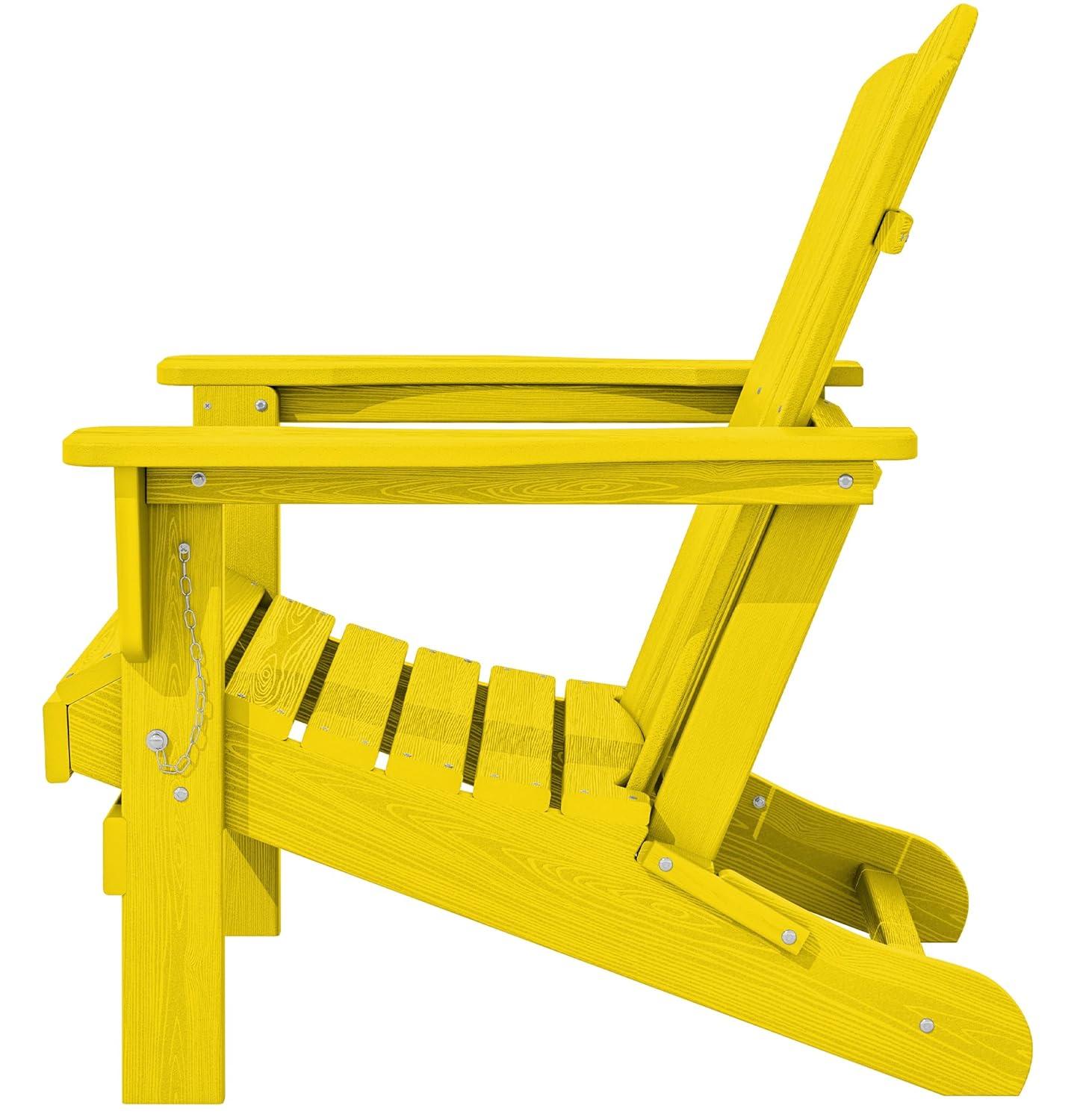 KINGYES Folding Adirondack Chair Set of 2, HDPE All-Weather Folding Adirondack Chair, Yellow