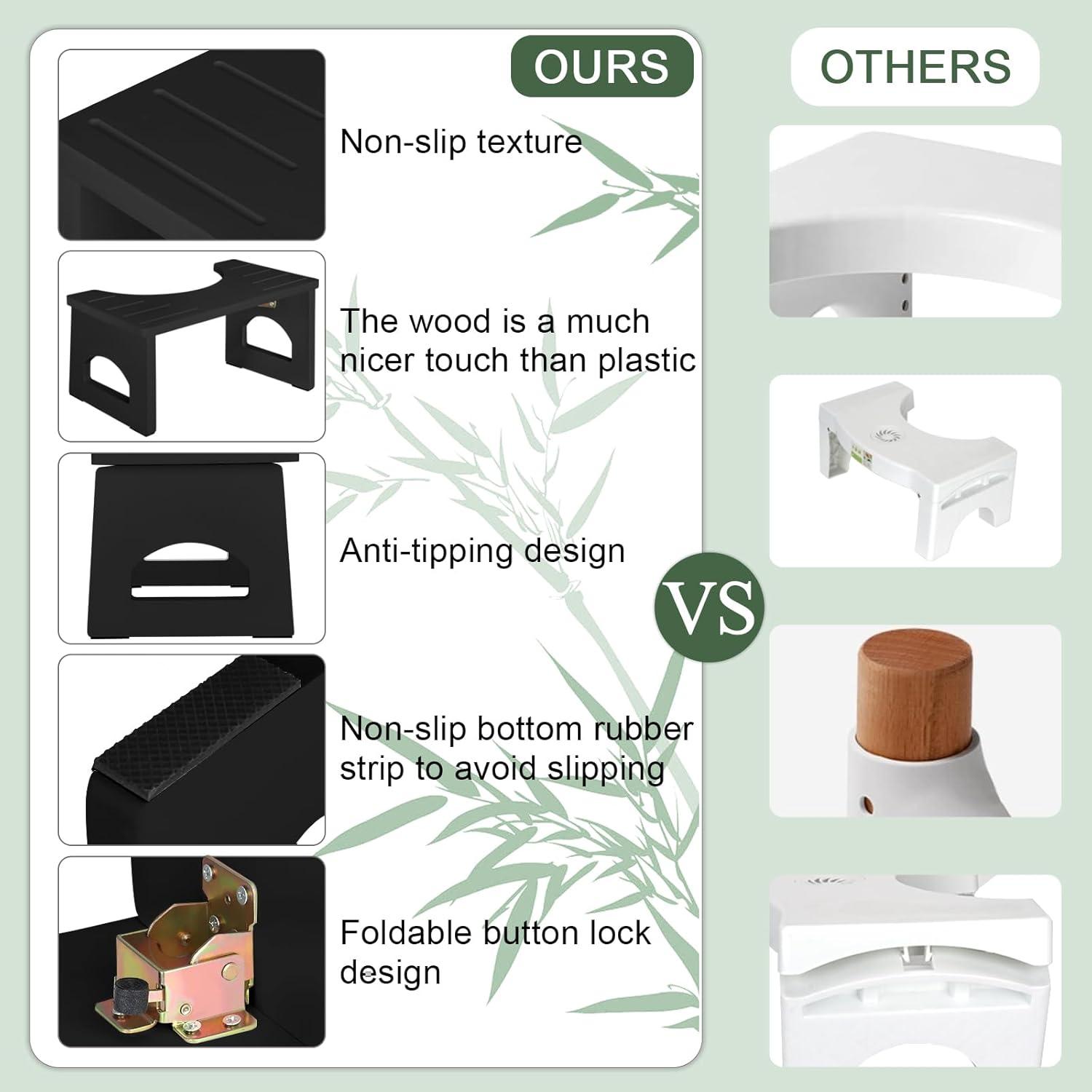 Bamboo Toilet Stool for Adults, 6.5" Toilet Stool Squat Adult Kids, Portable Simple Curve Squat Toilet Potty Stool, Non-Slip Poop Stool for Bathroom, Improve Squatting Posture and Comfort (Wood)