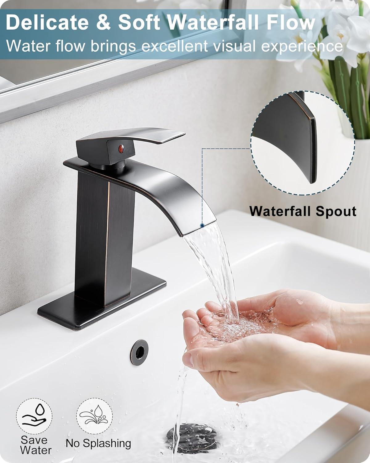 VIBRANTBATH Waterfall Low-Arc Single Hole Bathroom Faucet 6021-ORB