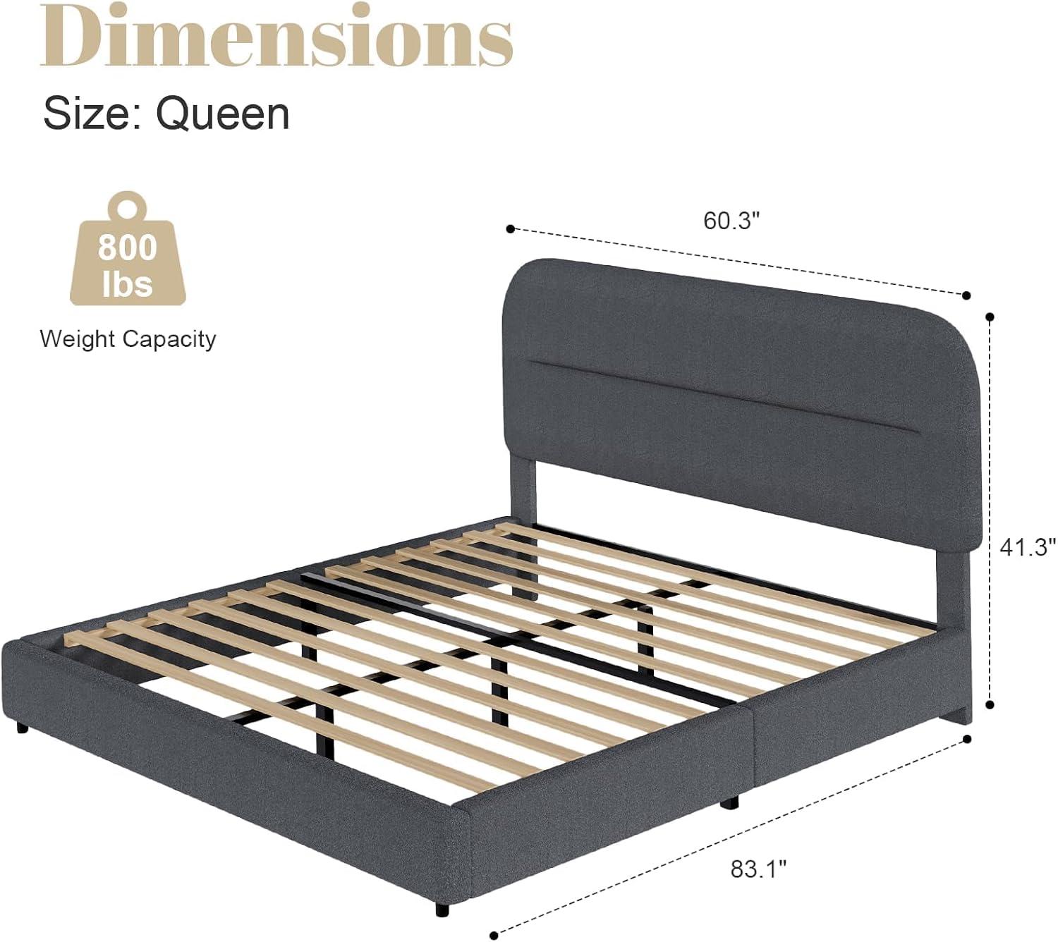 Boucle Upholstered Platform Bed Frame