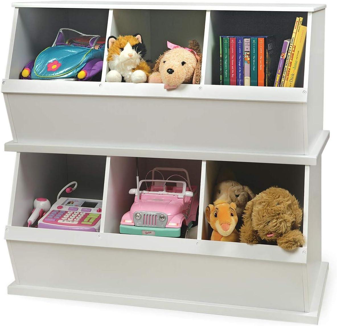 Three Bin Stackable Toy Storage Cubby Organizer - White