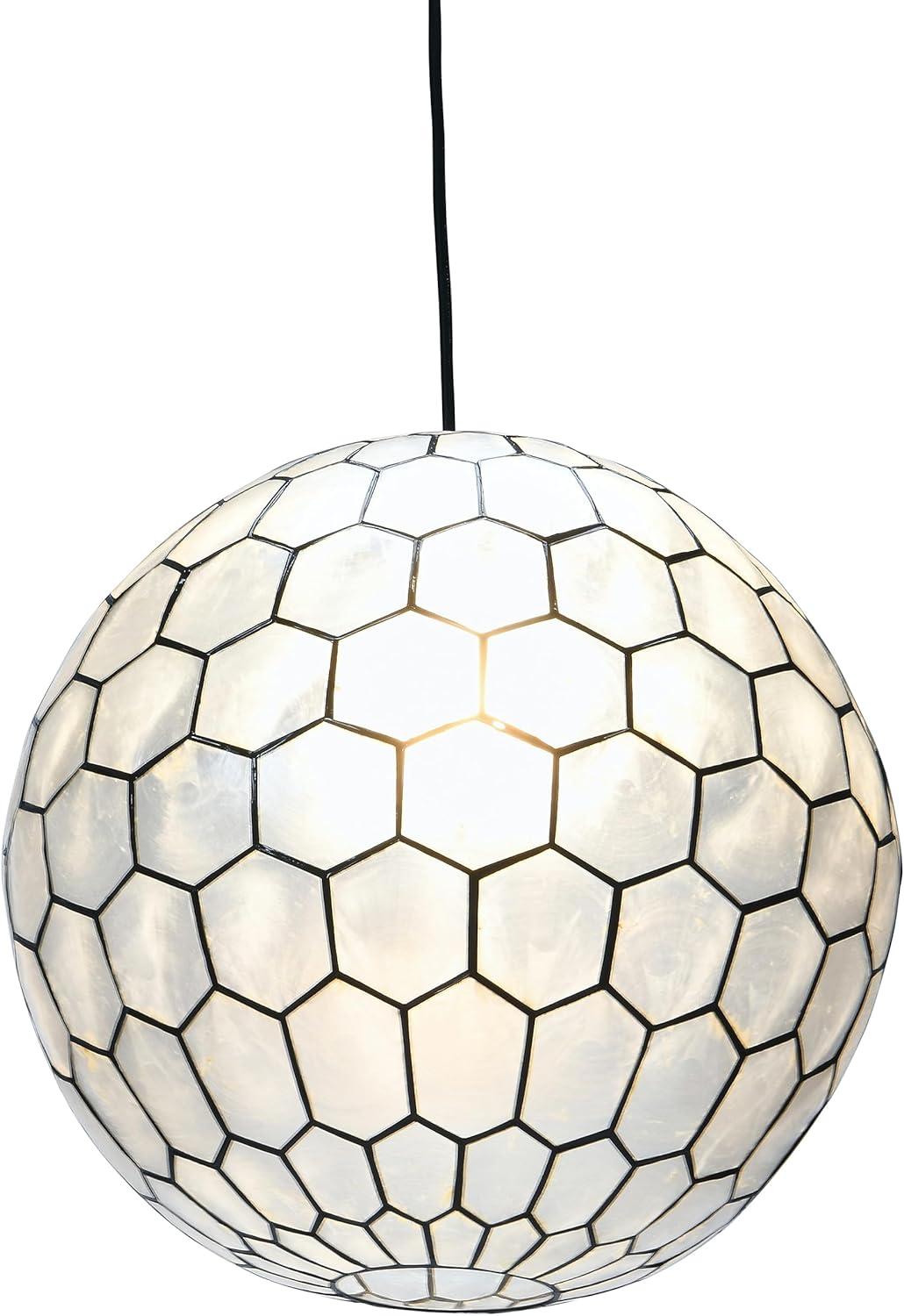 Capiz Honeycomb Globe Pendant Light - Black 16" Contemporary