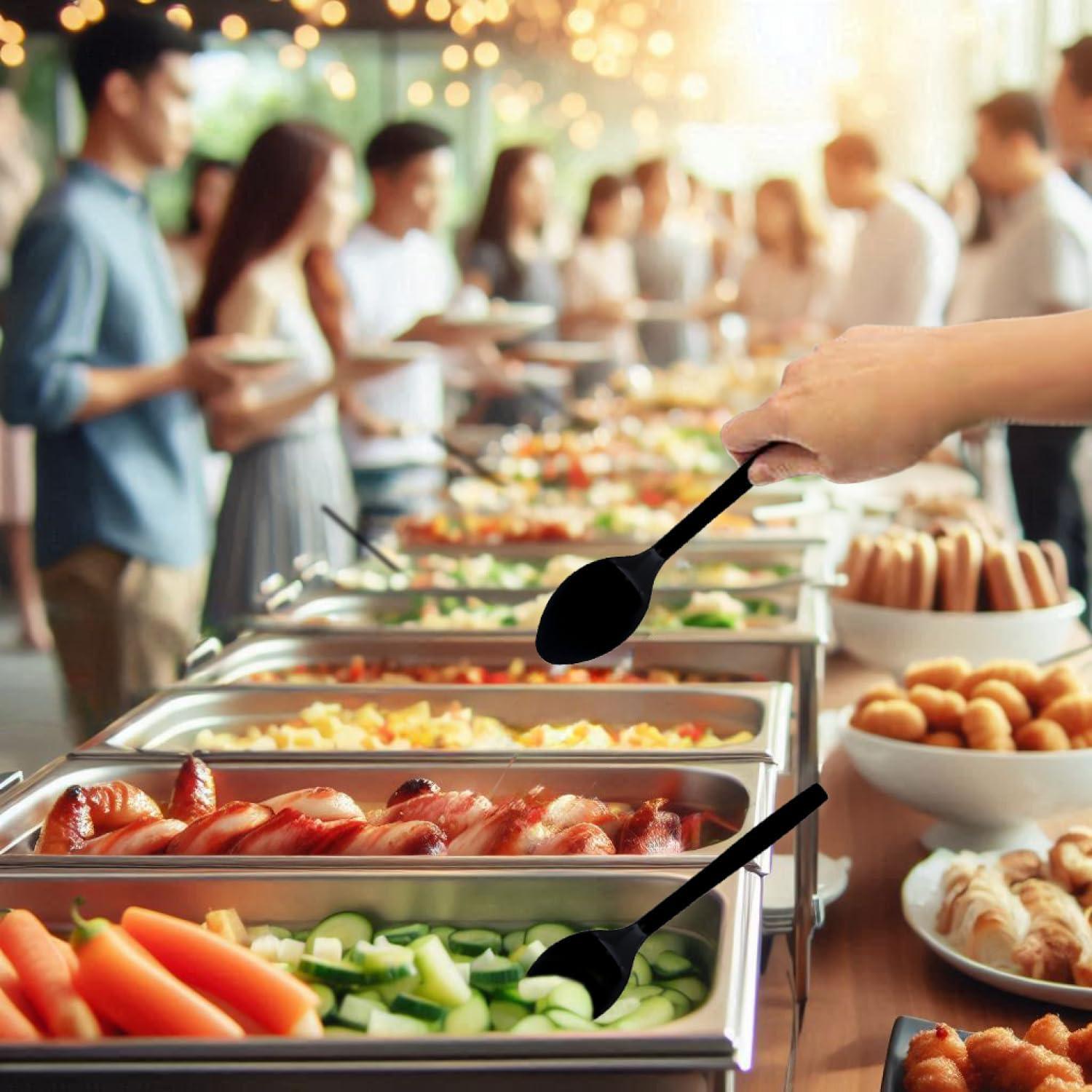 Party Essentials B9S-12/12 Black Plastic Serving Utensil, 9" Serving Spoons, 12 Count