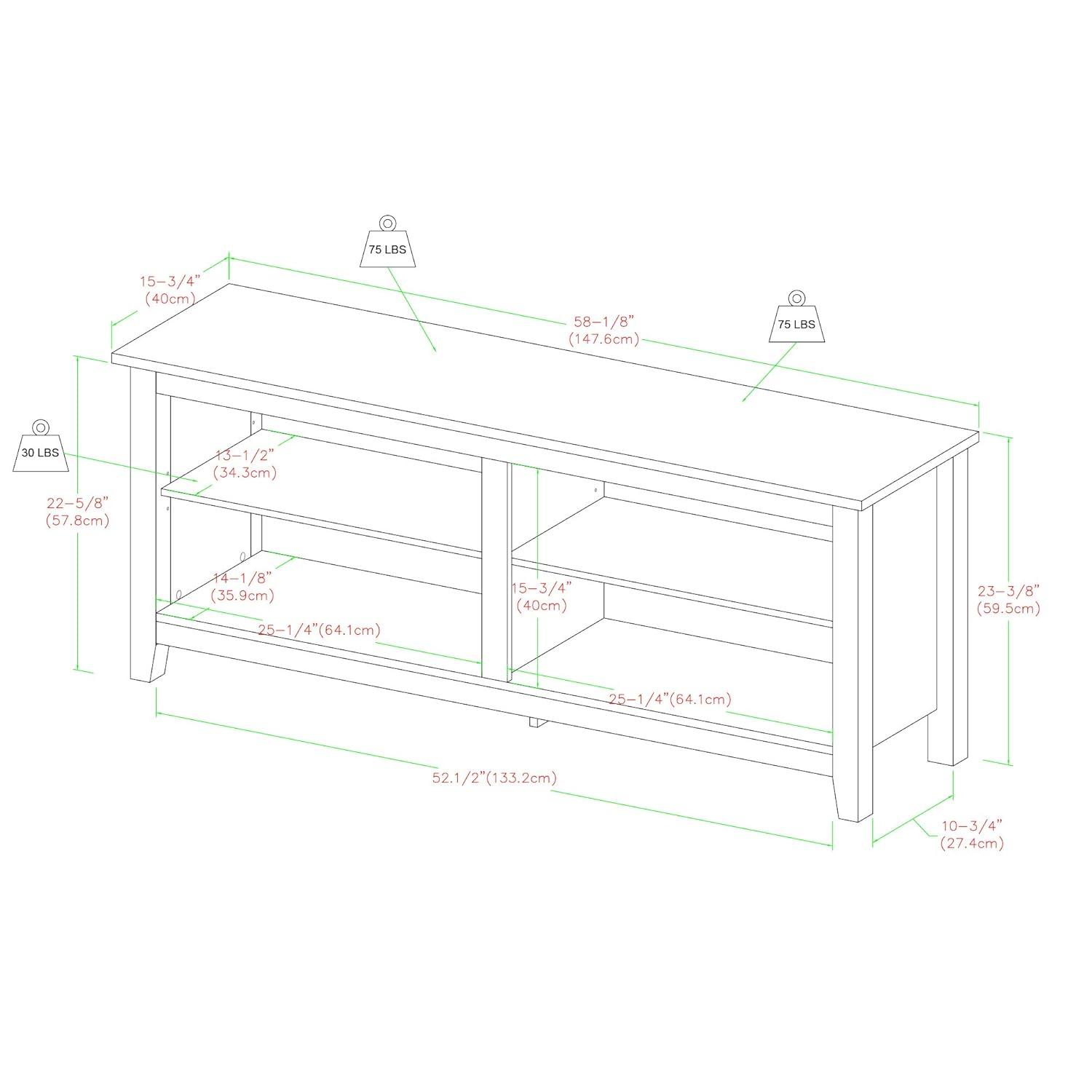 Walker Edison Open Storage TV Stand for TVs up to 65", Charcoal