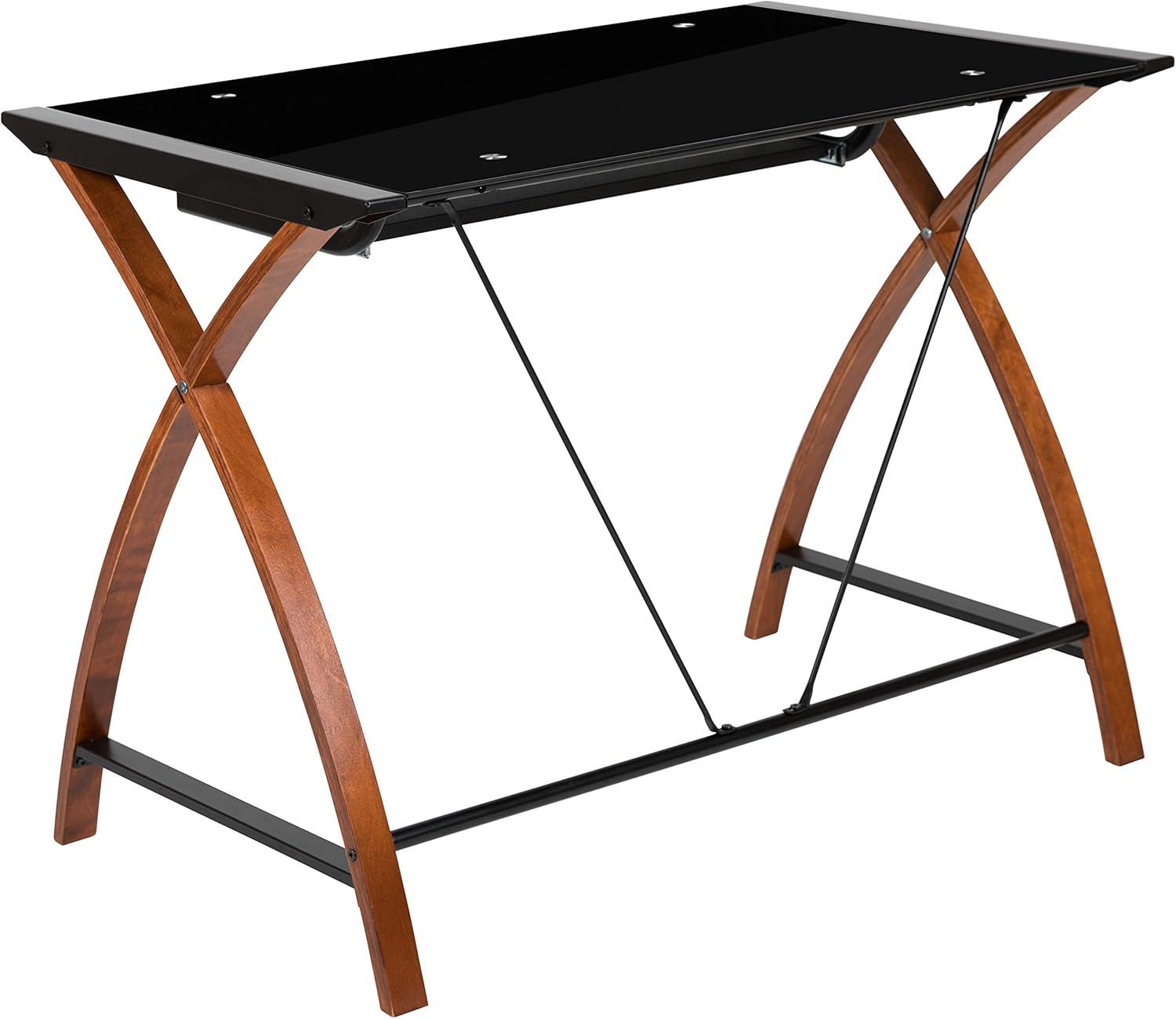 Flash Furniture Jude Black Glass Computer Desk with Pull-Out Keyboard Tray and Crisscross Frame