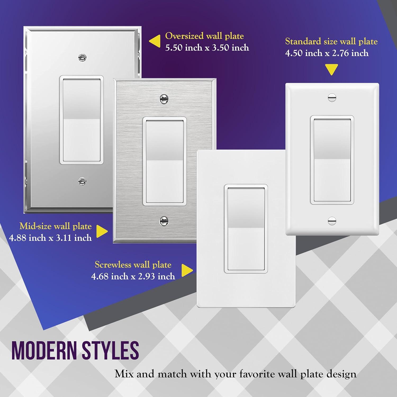 ENERLITES Illuminated 3-Way Decorator Paddle Light Switch, Three Way, Push-In and Side Wiring, Copper Wire Only, Grounding Screw, Residential Grade, 15A 120-277V, UL-Listed, 93160-W, White